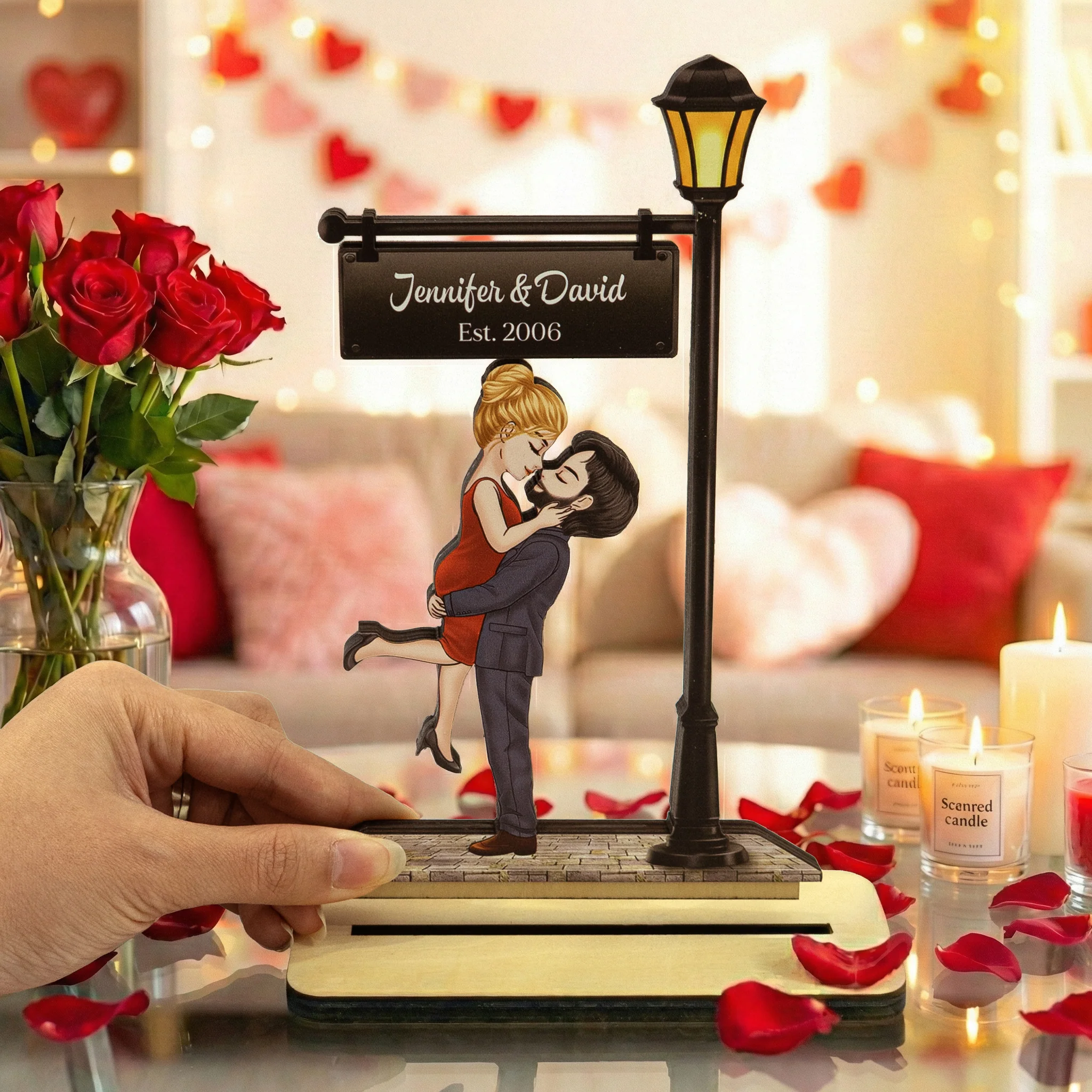 Couple Kissing Anniversary Valentine's Day Gift For Her, Him - Personalized Wooden Plaque - Image 6
