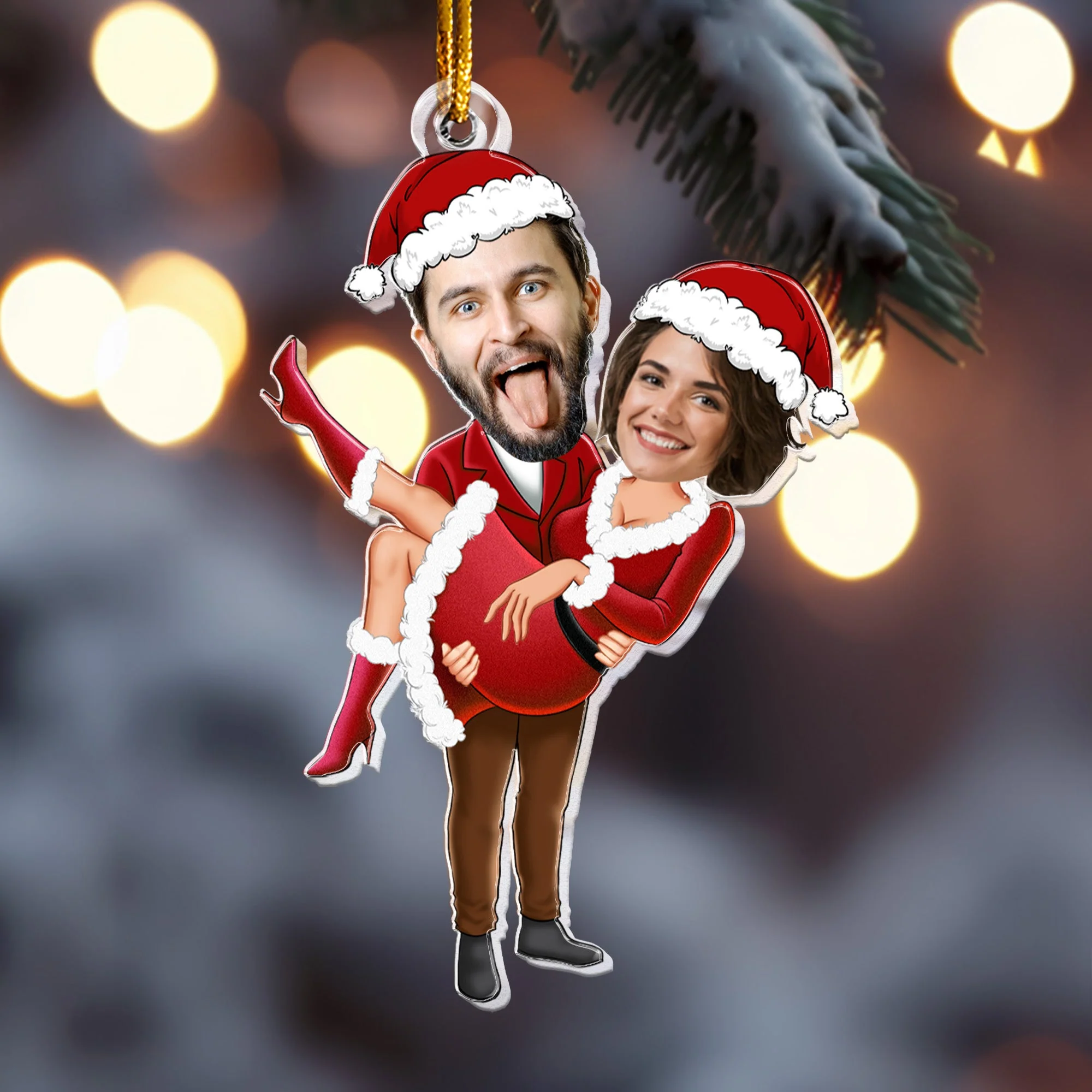Couple Santa Clauses - Personalized Acrylic Photo Ornament - Image 4