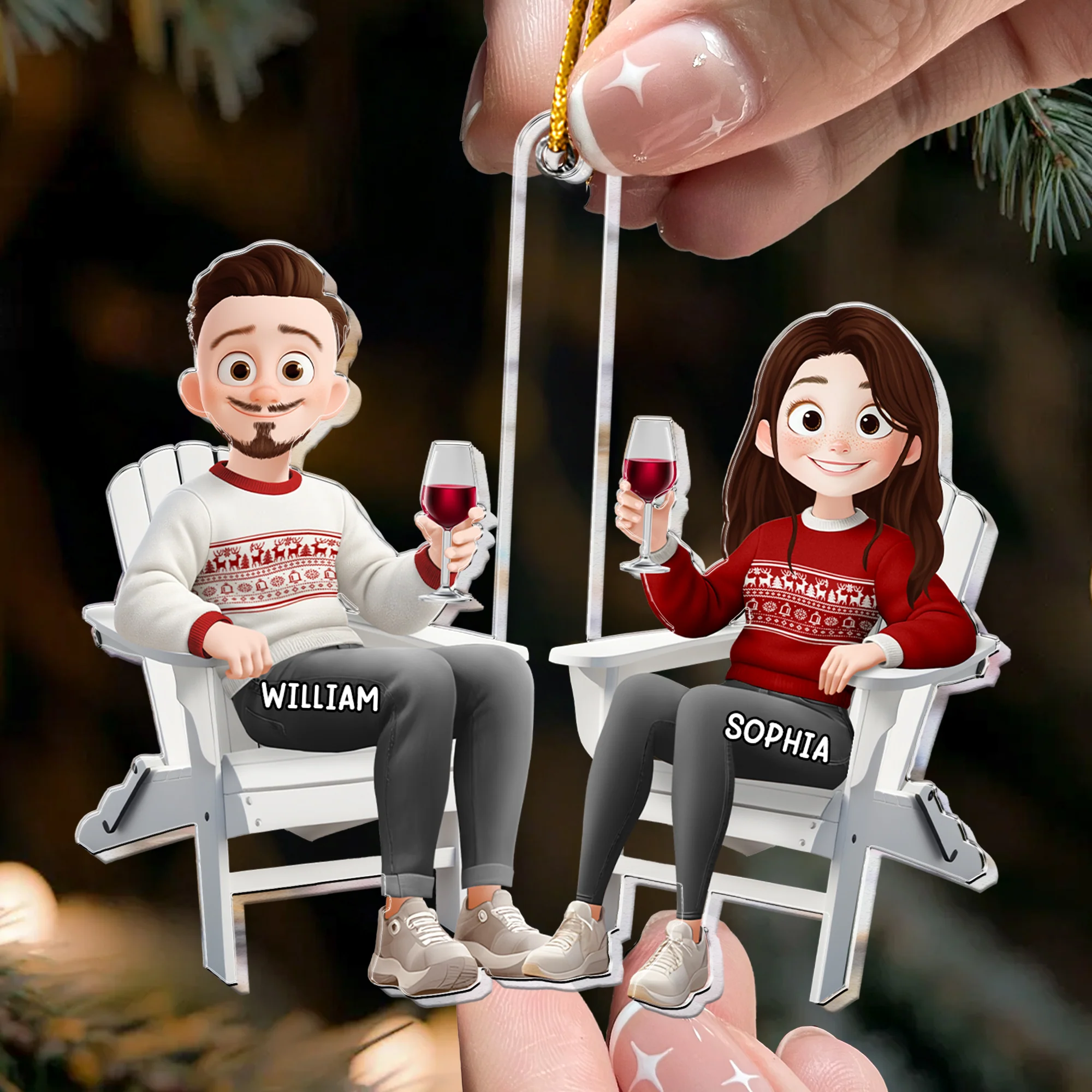 Couple Sitting Together - New Version - Personalized Acrylic Ornament - Image 2