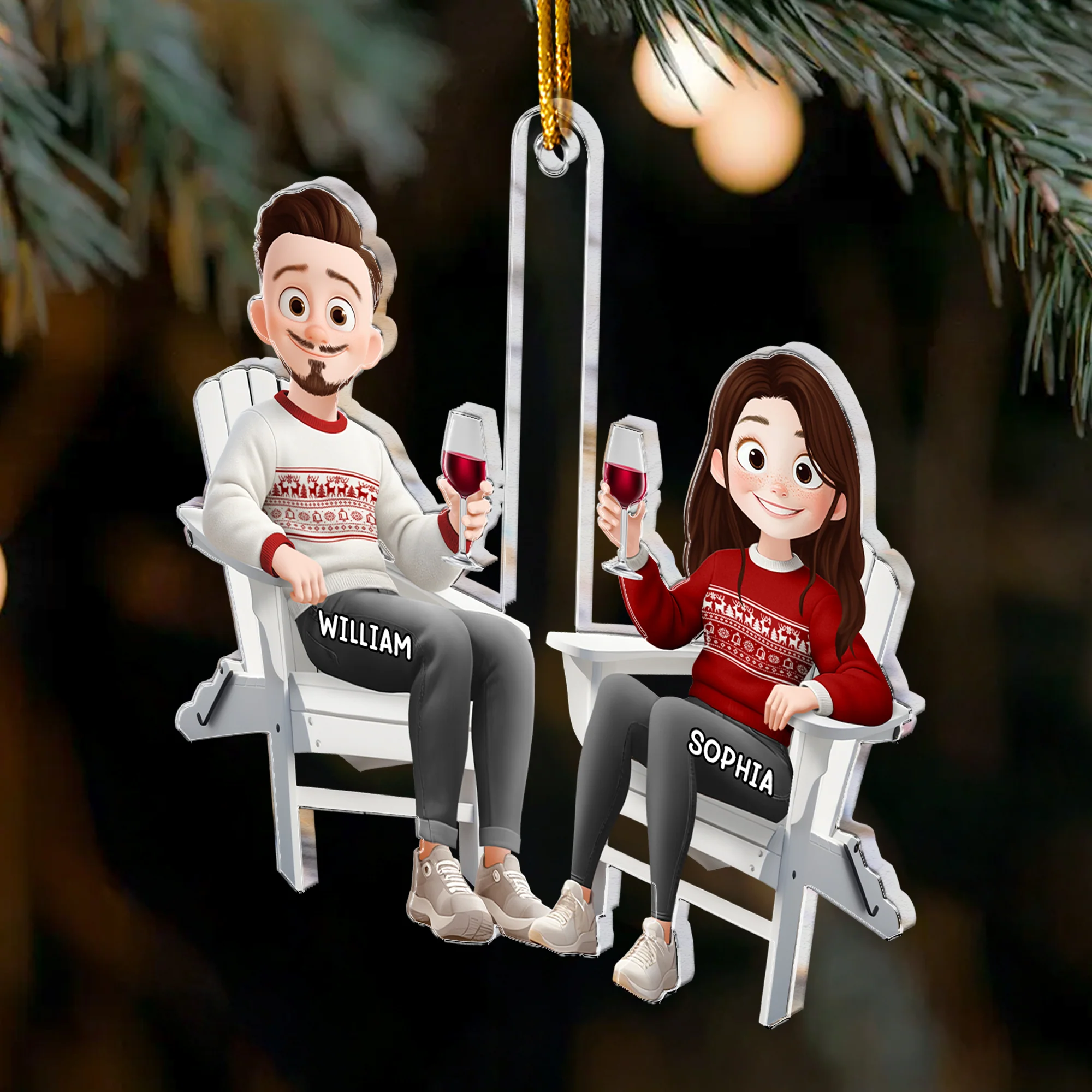 Couple Sitting Together - New Version - Personalized Acrylic Ornament - Image 3