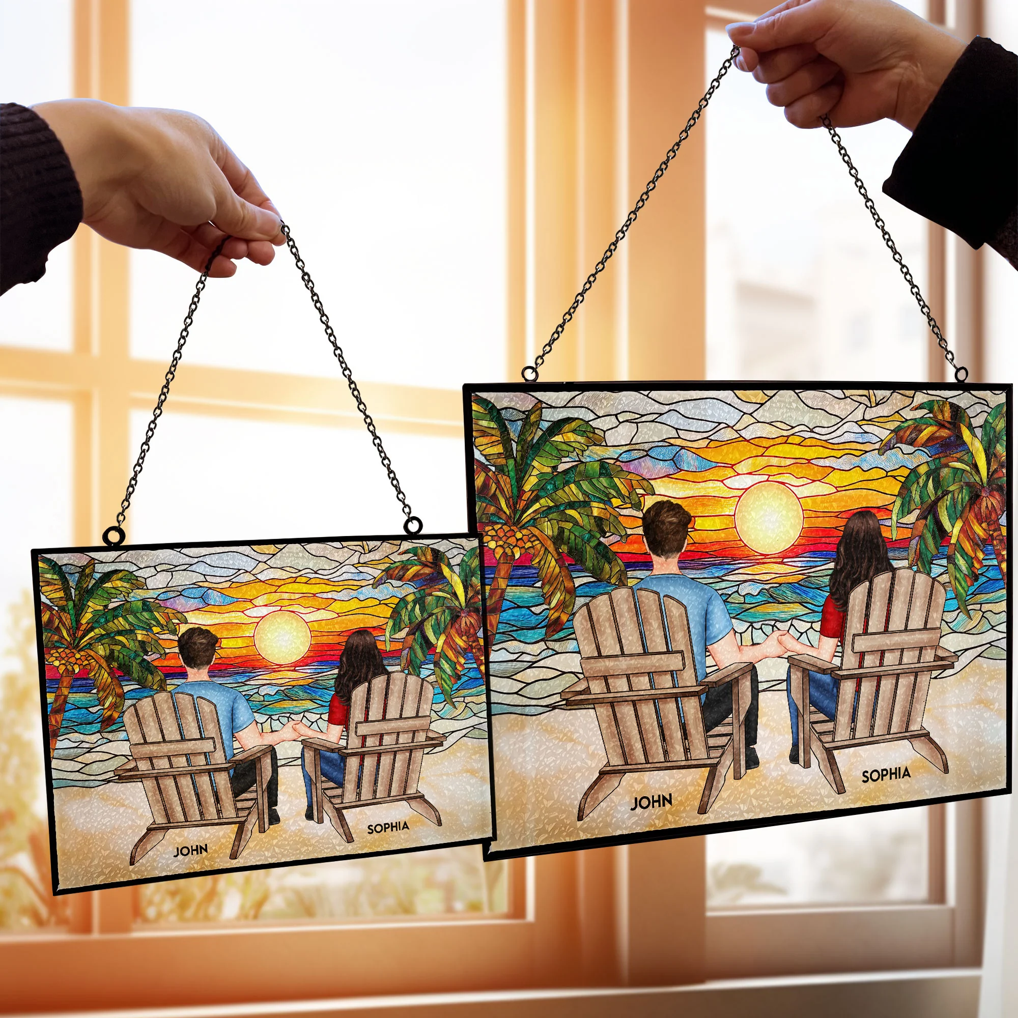 Couple Sitting Together - Personalized Stained Glass Suncatcher - Image 2