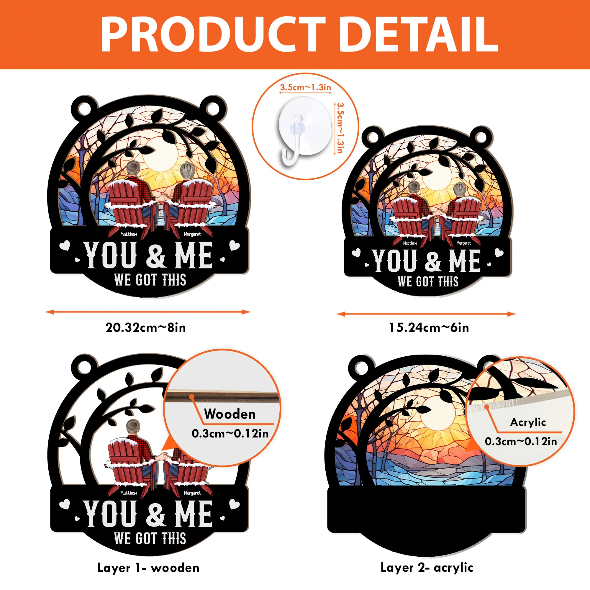 Couple Together You & Me We Got This - Personalized Window Hanging Suncatcher Ornament - Image 6