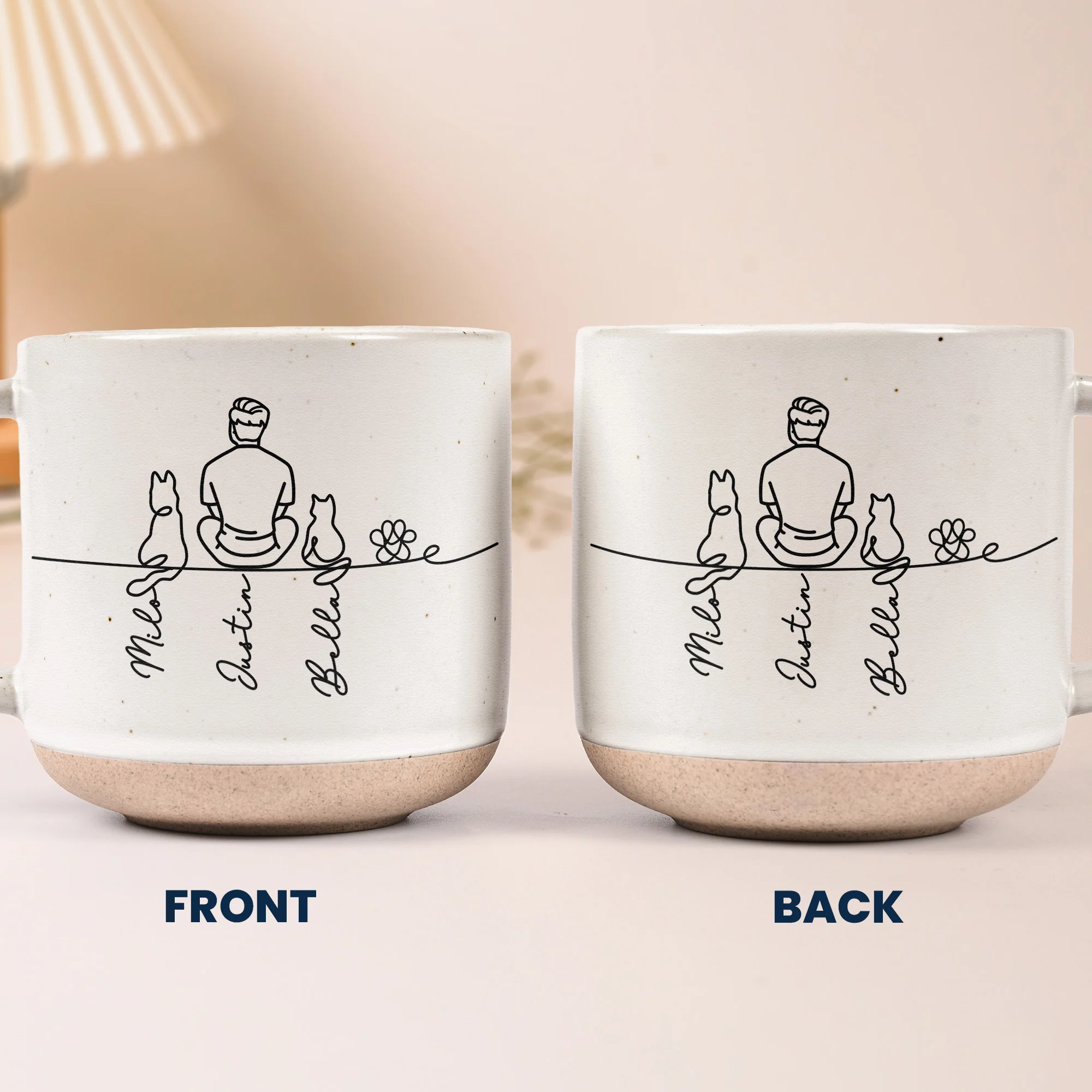 Couple With Pet, Dog Lovers, Cat Lovers - Line Art Style - Personalized Mugs - Image 6