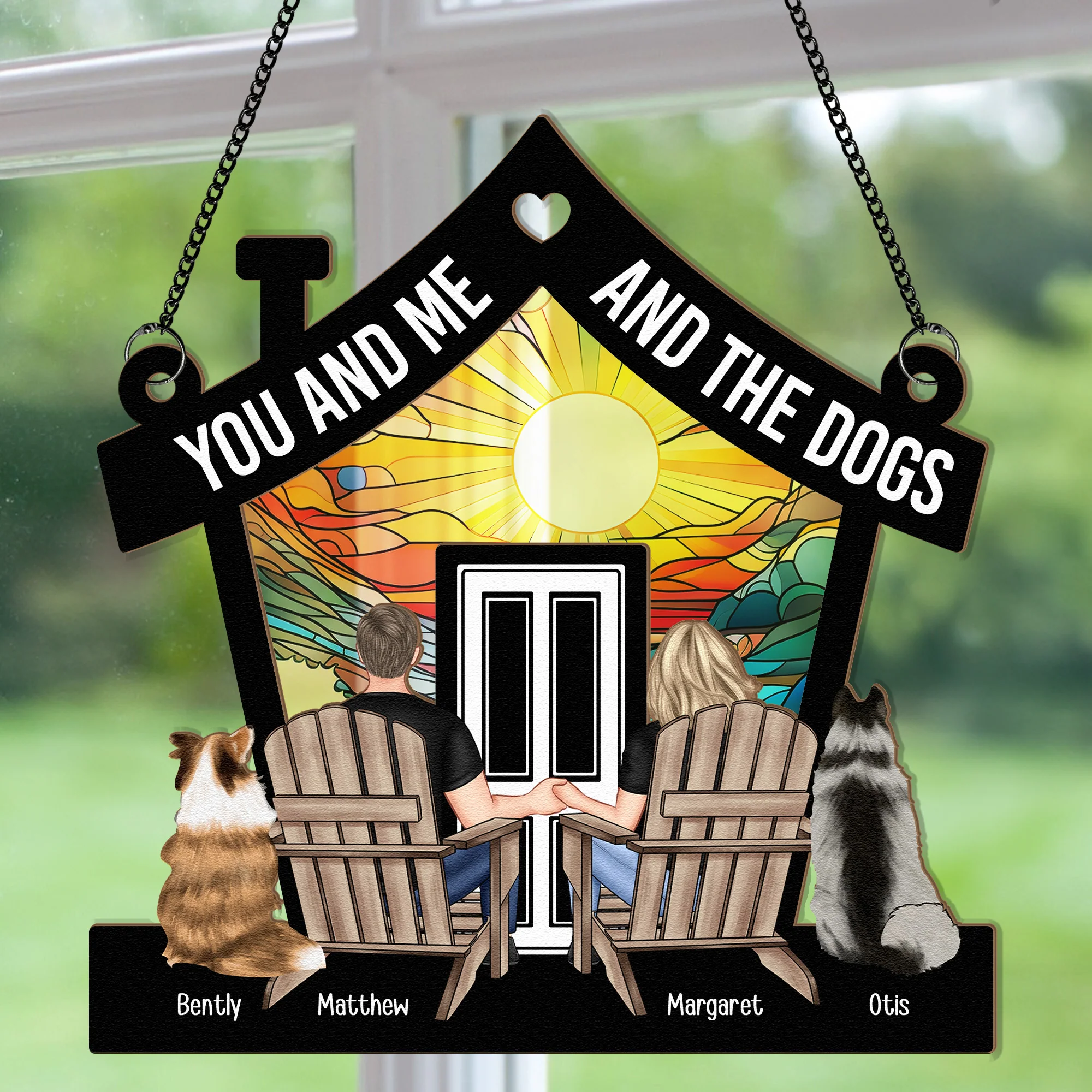 Couple You And Me And The Pets - Personalized Window Hanging Suncatcher Ornament - Image 4