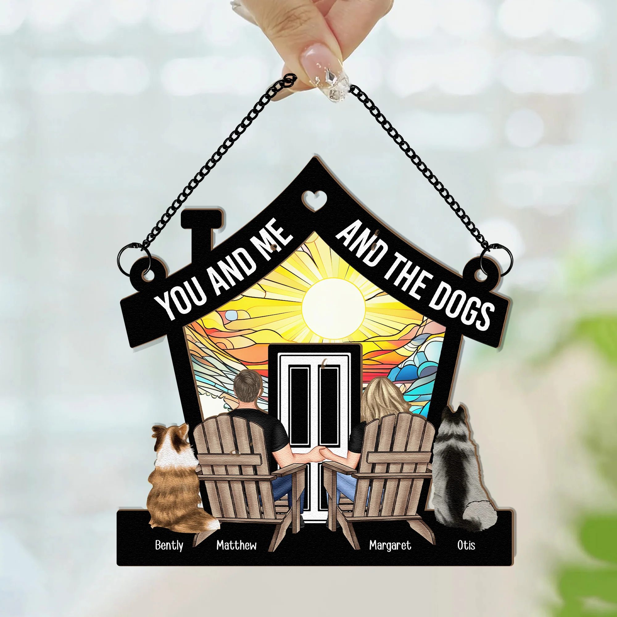 Couple You And Me And The Pets - Personalized Window Hanging Suncatcher Ornament - Image 5