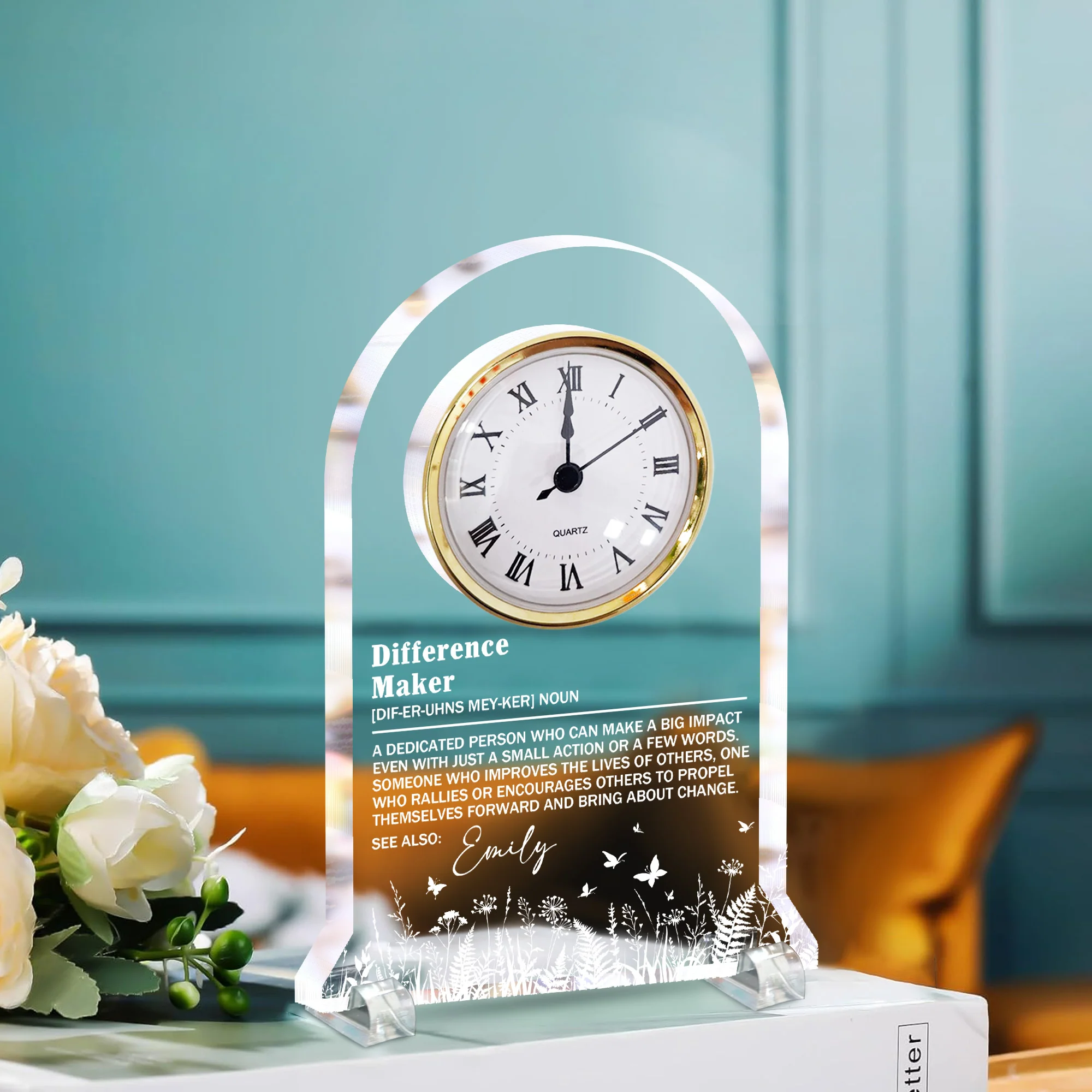 Coworkers Gift Definition Problem Solver - Personalized Acrylic Desk Clock - Image 3