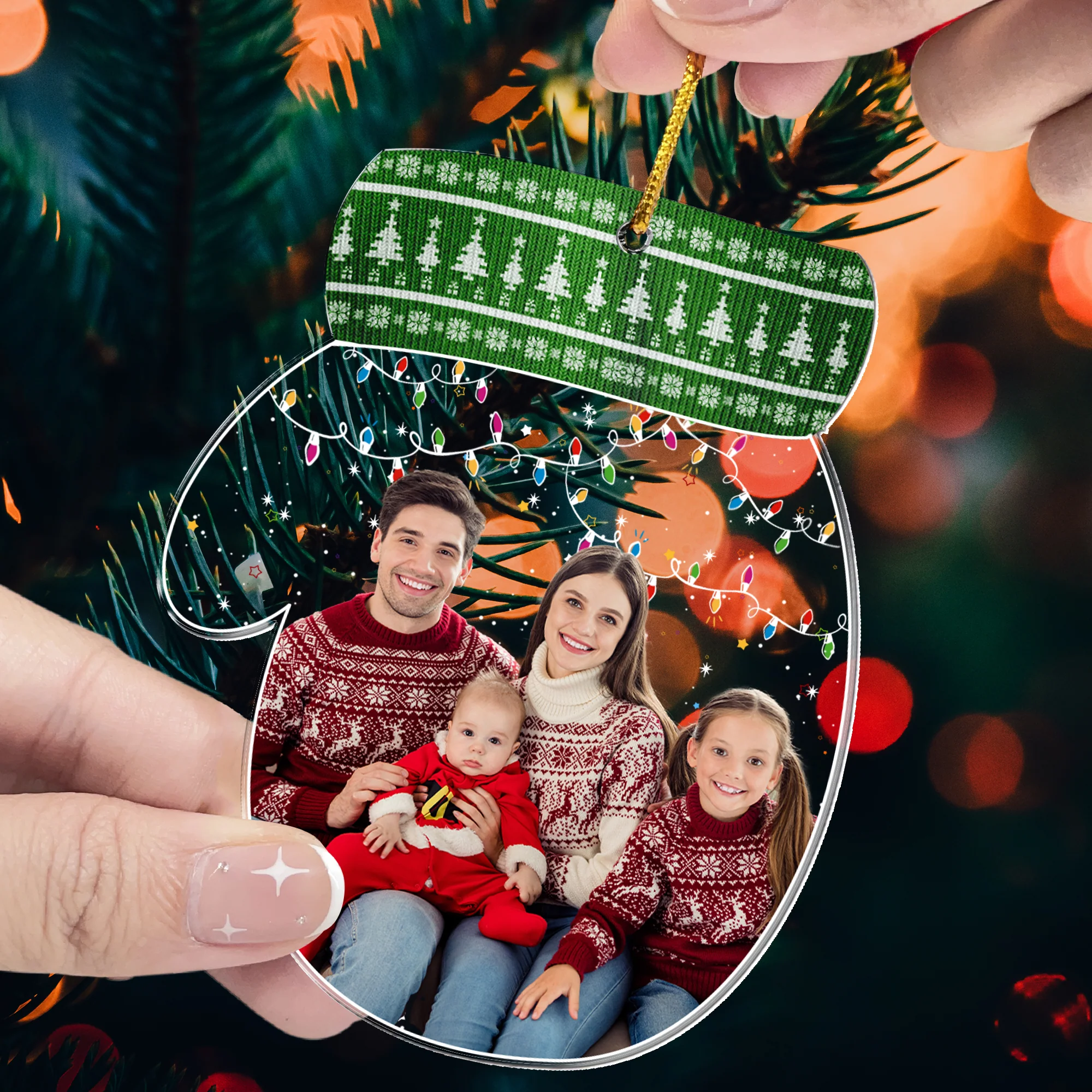 Cozy Glove Family Keepsake - Personalized Acrylic Photo Ornament - Image 2