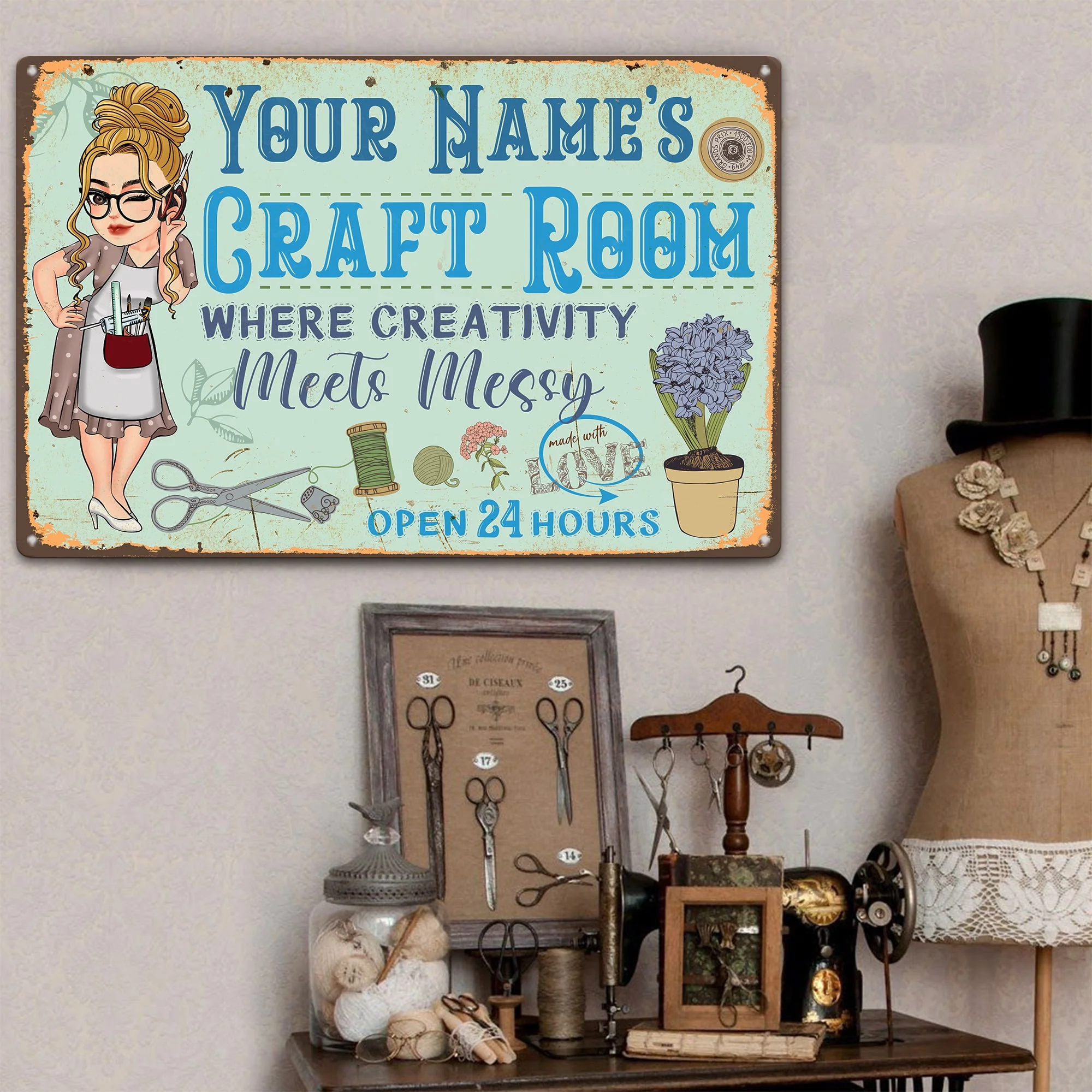 Craft Room Where Creativity Meets Messy - Personalized Metal Sign - Image 3