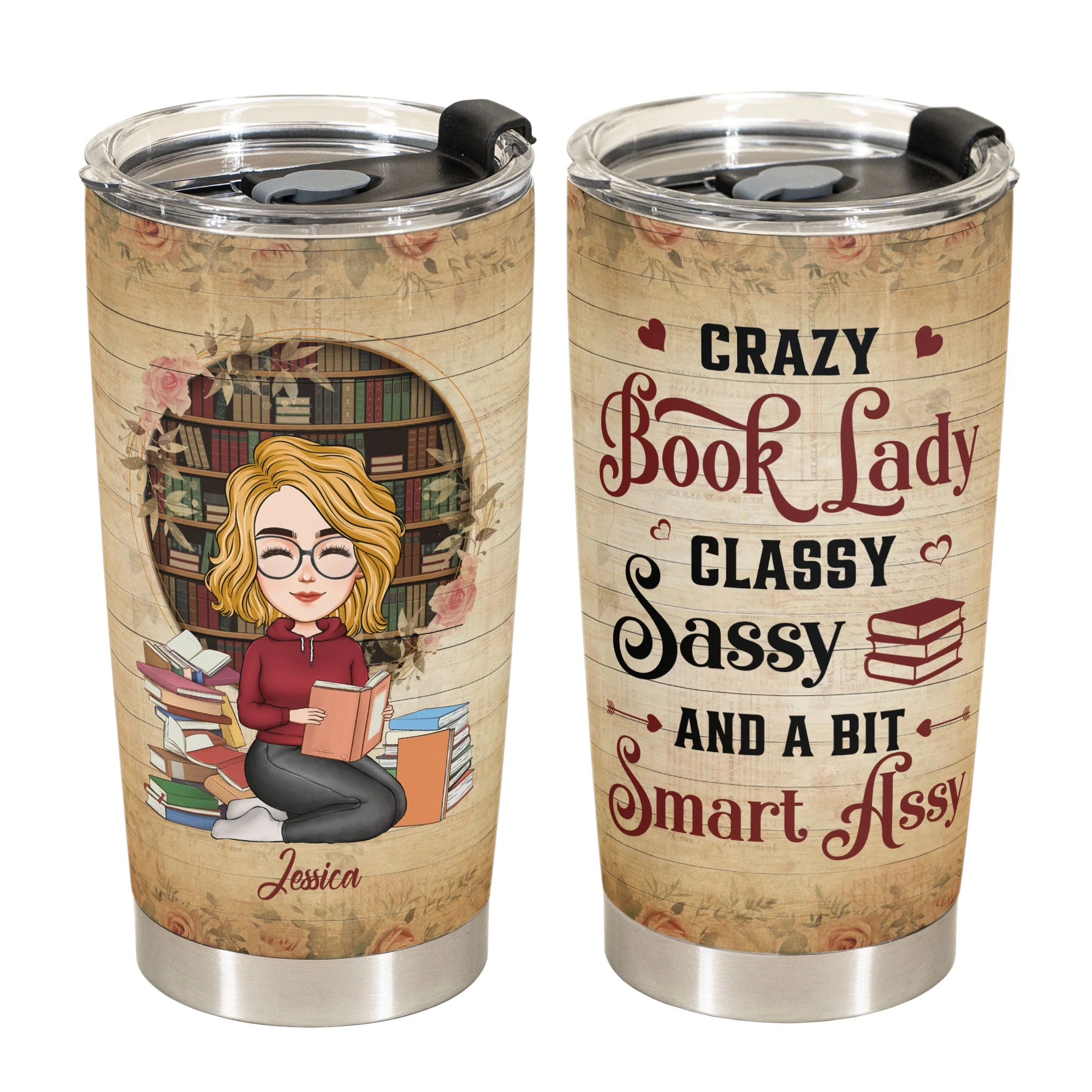 Crazy Book Lady - Personalized Tumbler Cup - Image 2