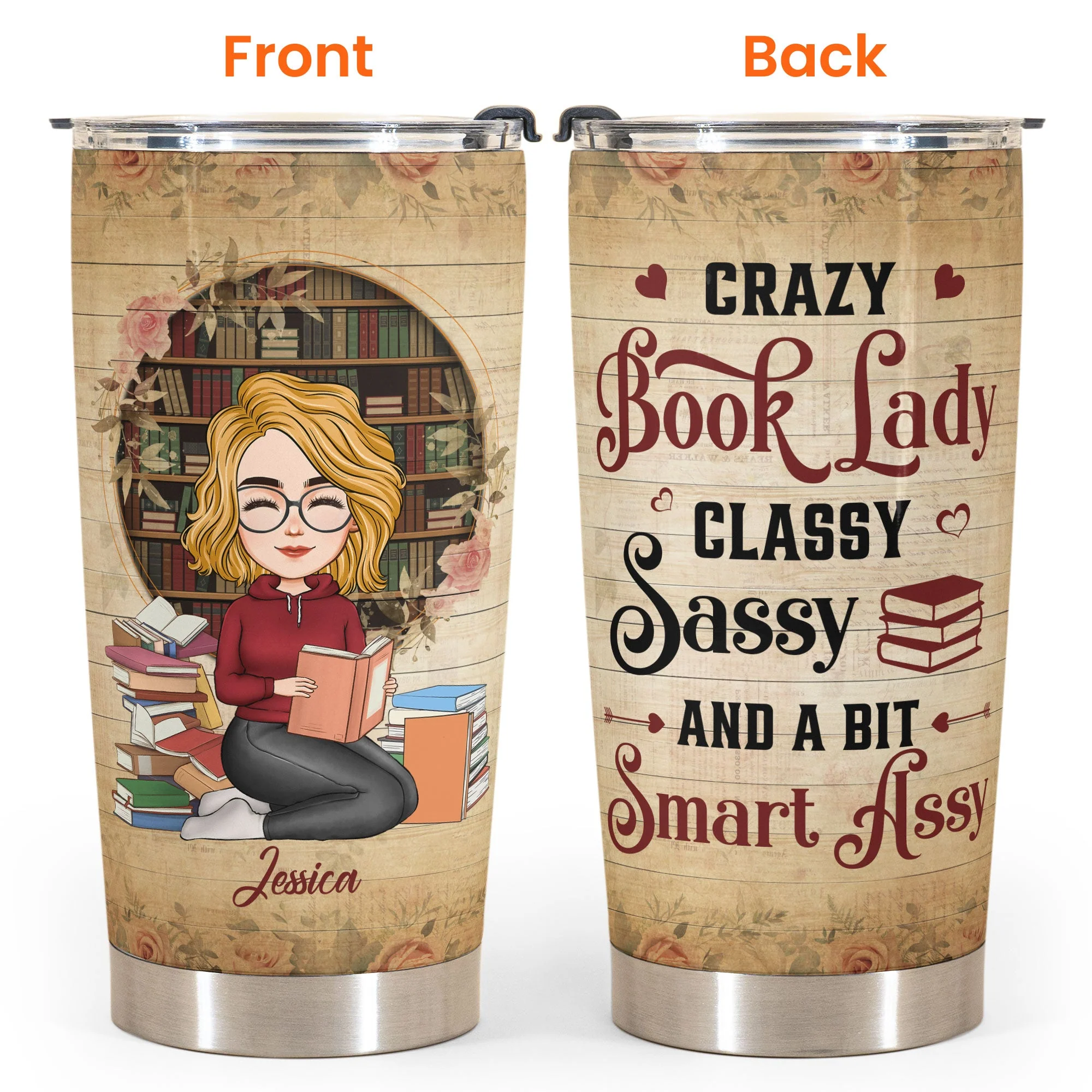 Crazy Book Lady - Personalized Tumbler Cup - Image 4