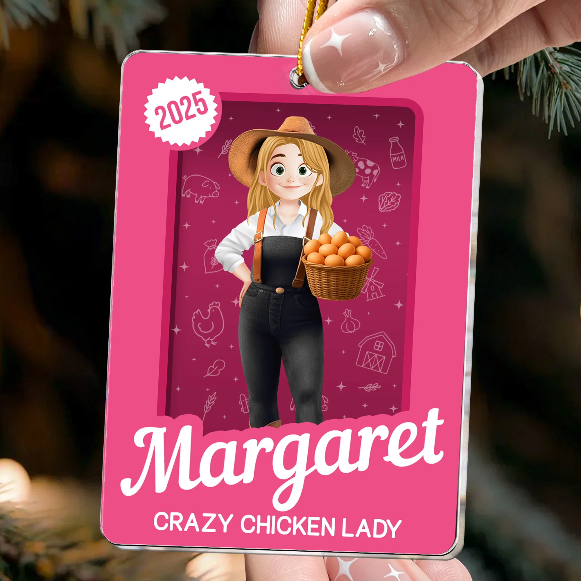 Crazy Chicken Lady Toy Box - Personalized Acrylic Ornament - Image 2