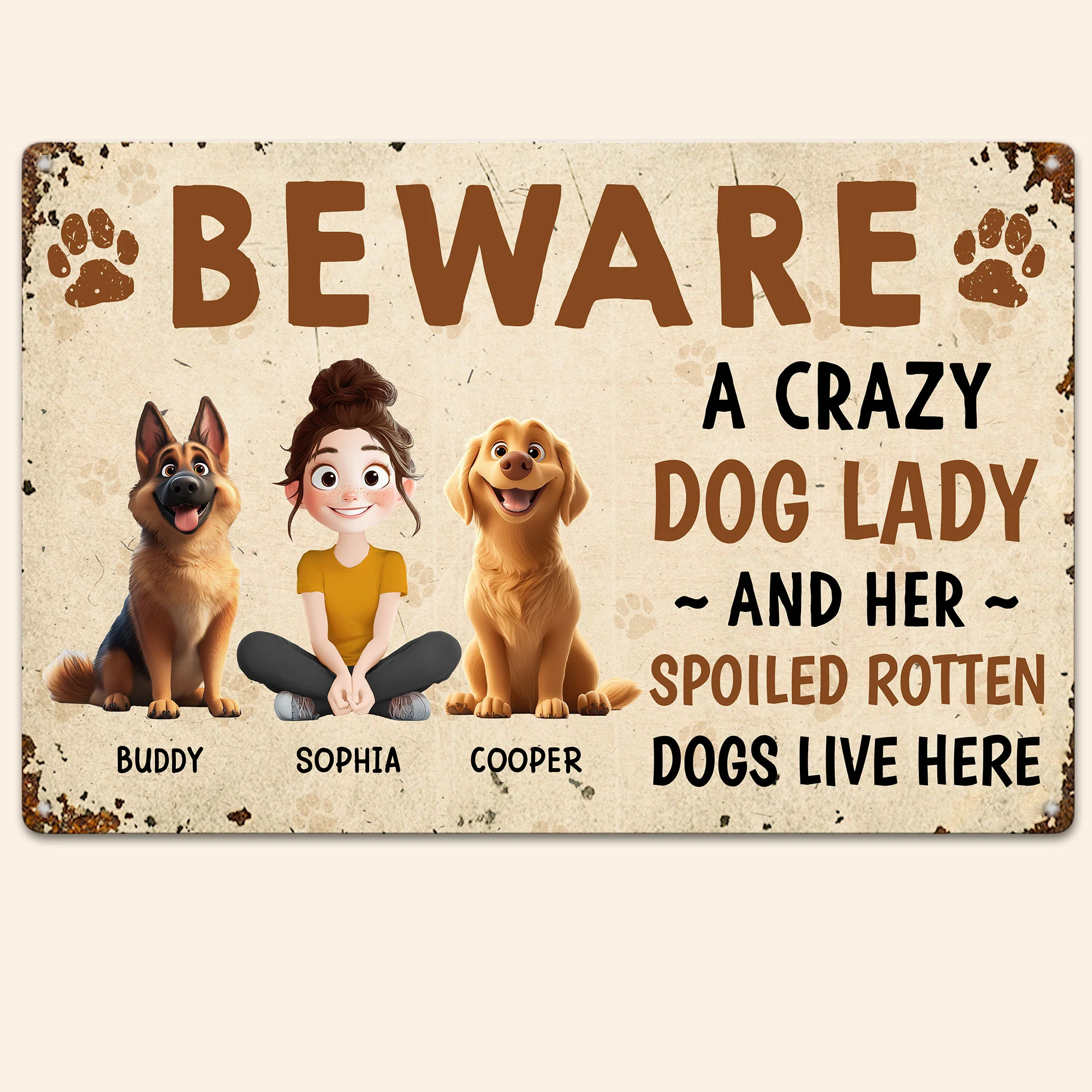 Crazy Dog Lady And Her Dogs - Personalized Metal Sign - Image 3
