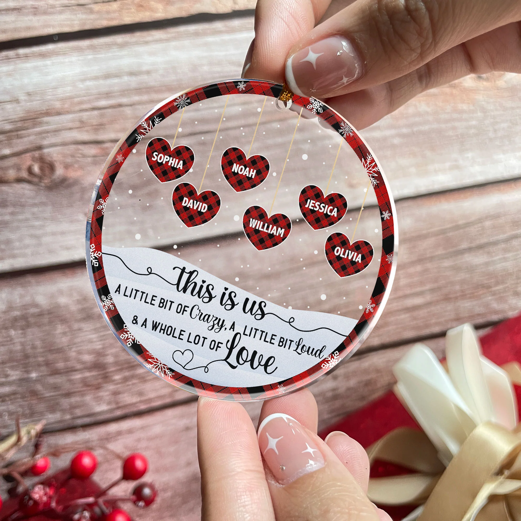 Crazy, Loud, Love Family - Personalized Acrylic Ornament - Image 3