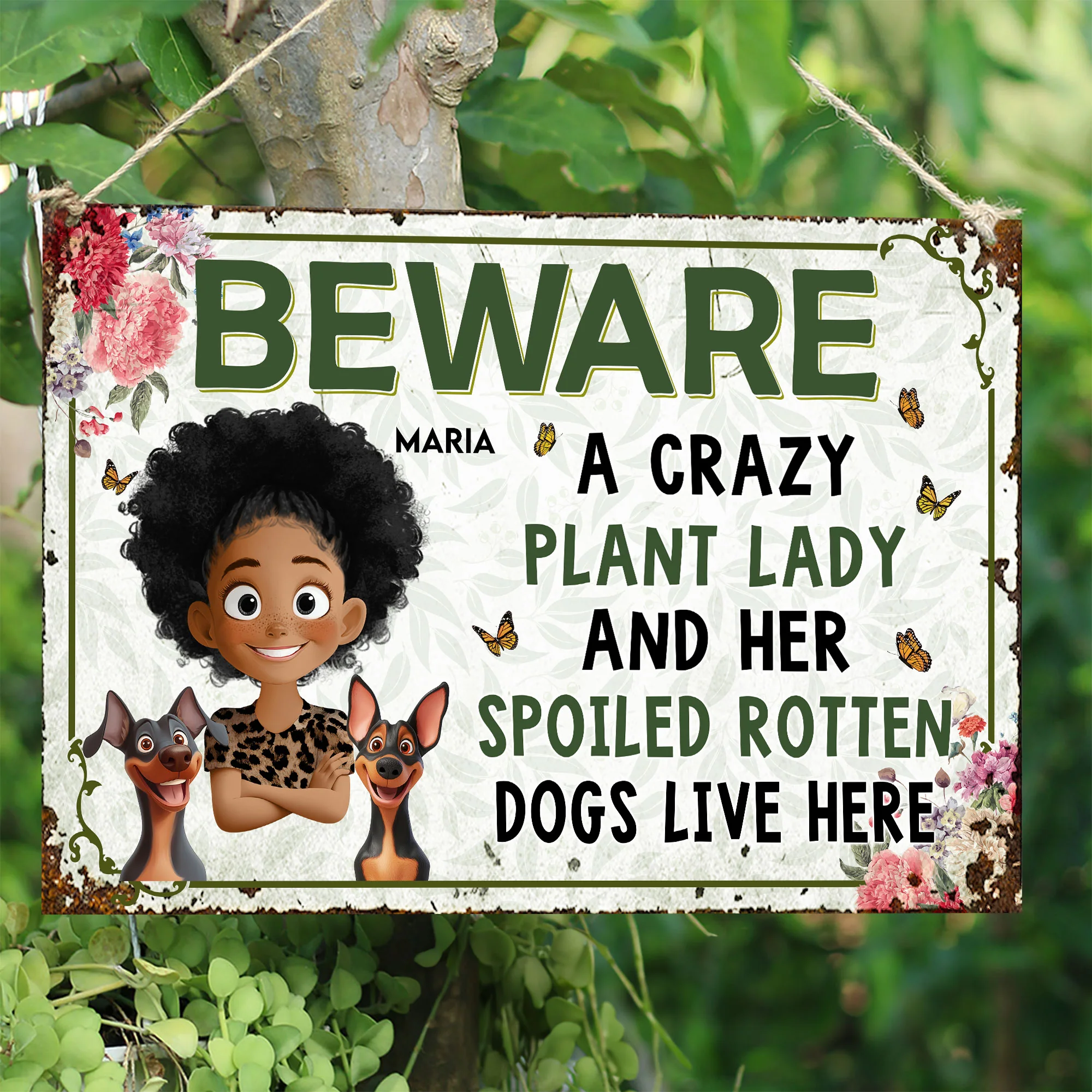 Crazy Plant Lady & Her Dogs - New Cartoon Pet - Personalized Metal Sign - Image 2
