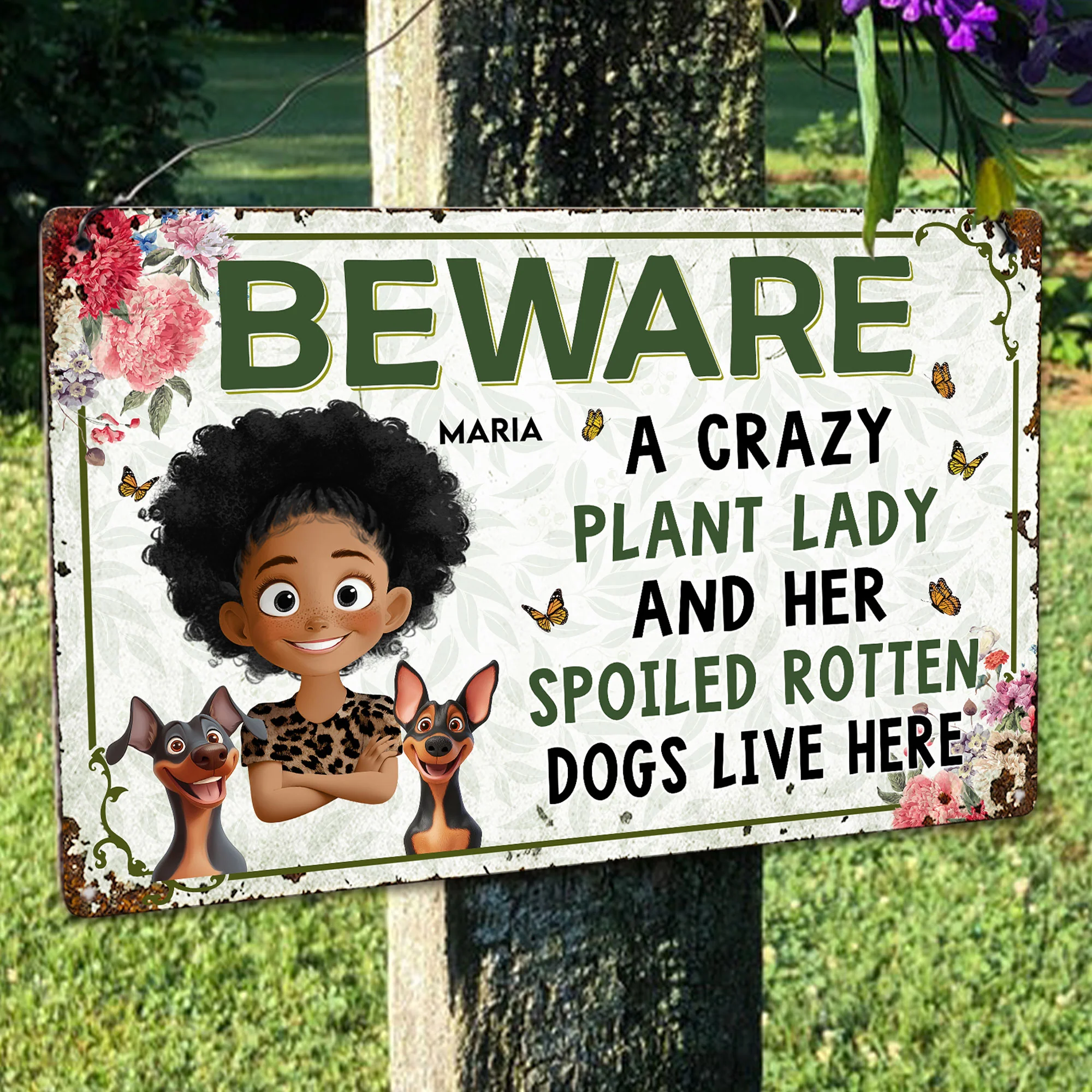 Crazy Plant Lady & Her Dogs - New Cartoon Pet - Personalized Metal Sign - Image 3