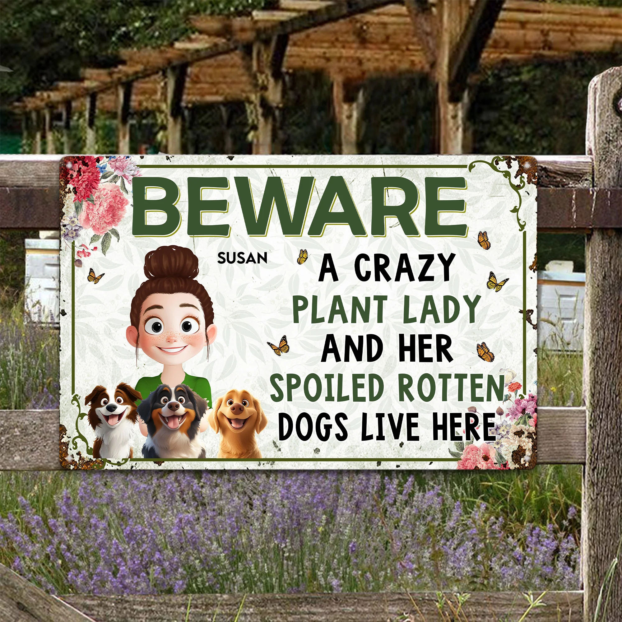 Crazy Plant Lady & Her Dogs - New Cartoon Pet - Personalized Metal Sign - Image 4