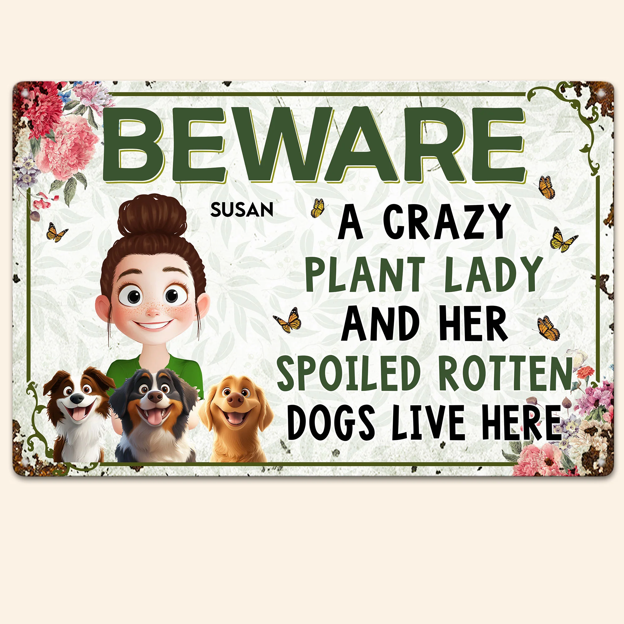 Crazy Plant Lady & Her Dogs - New Cartoon Pet - Personalized Metal Sign - Image 5