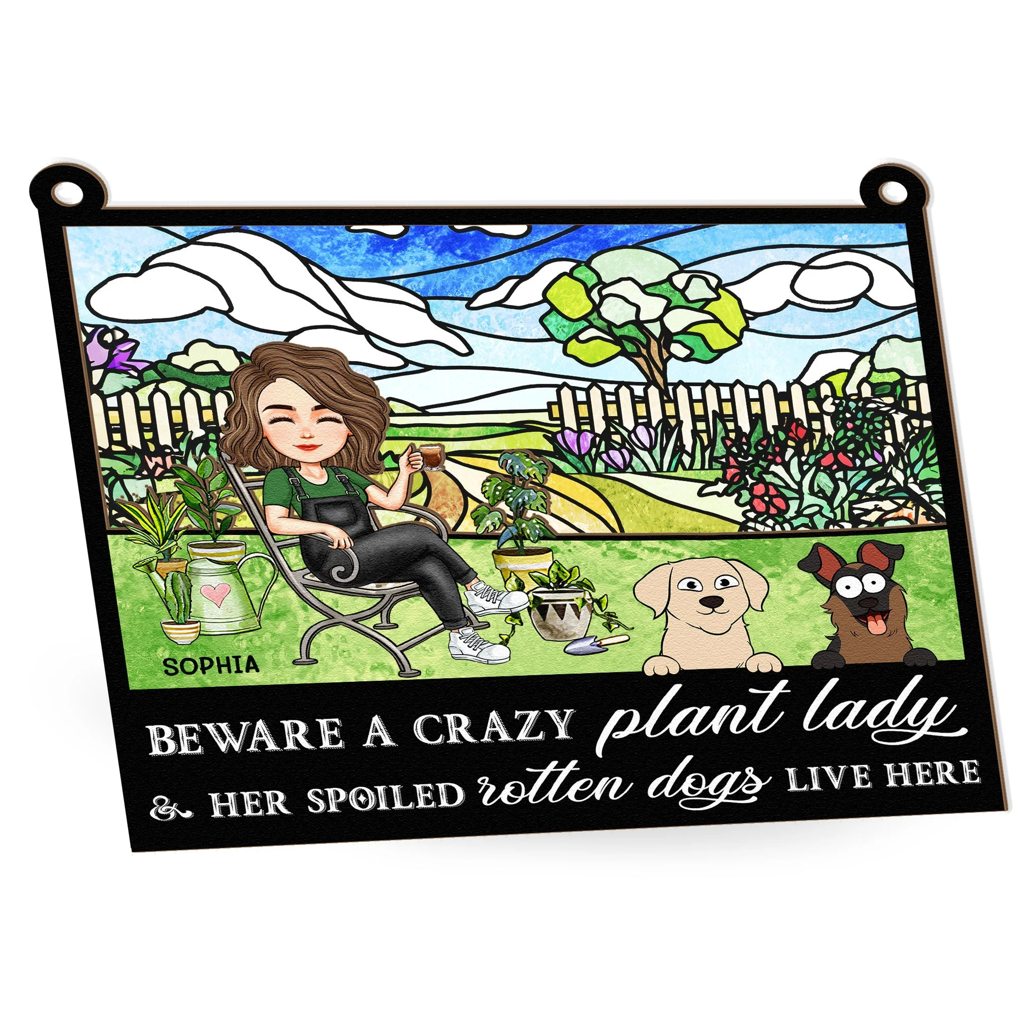Crazy Plant Lady & Her Dogs - Personalized Window Hanging Suncatcher Ornament - Image 4