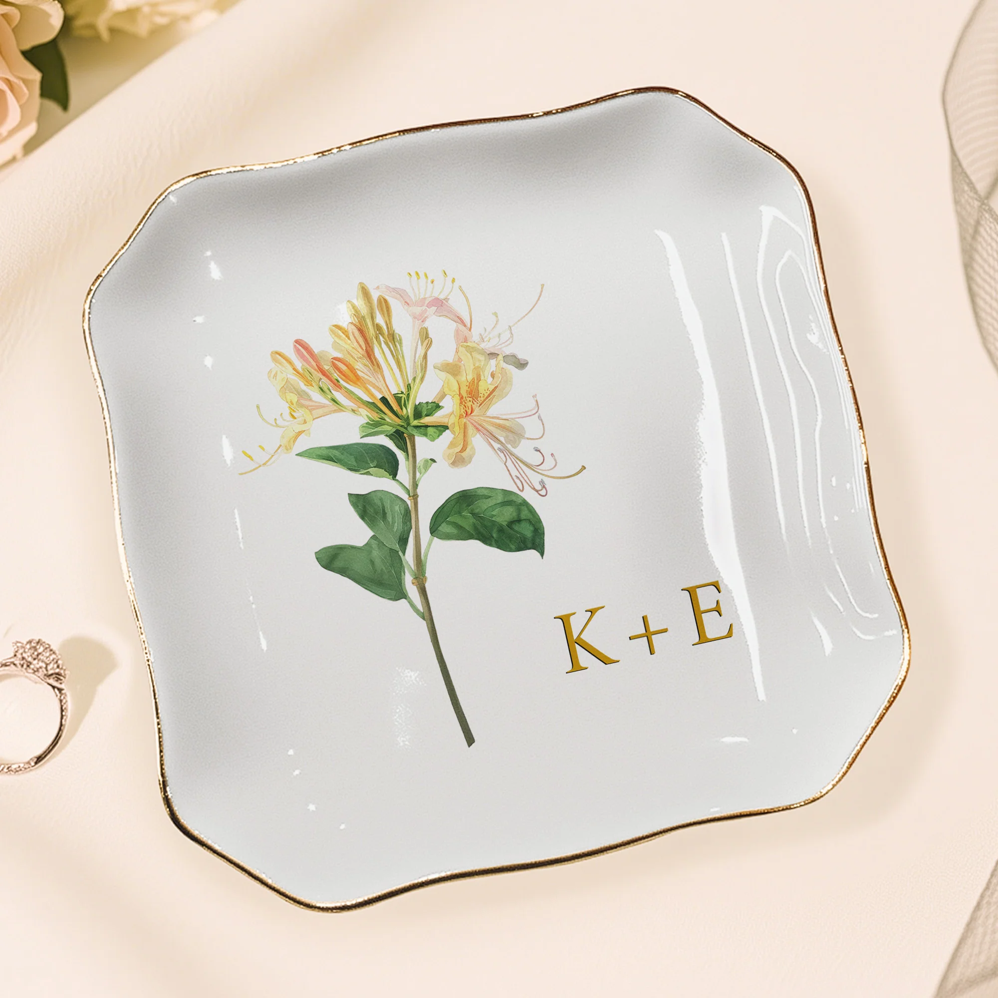 Custom Anniversary Month Flower Gift For Couples - Personalized Jewelry Dish - Image 5