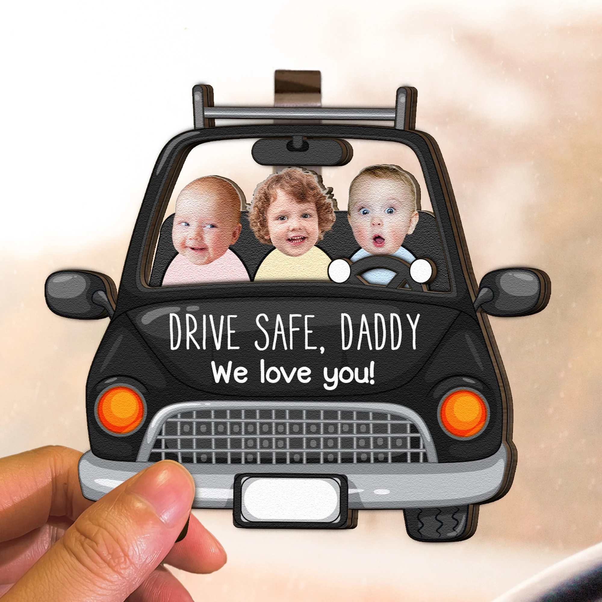 Custom Babies Face Drive Safe Daddy - Personalized Wooden Photo Car Visor Clip - Image 5