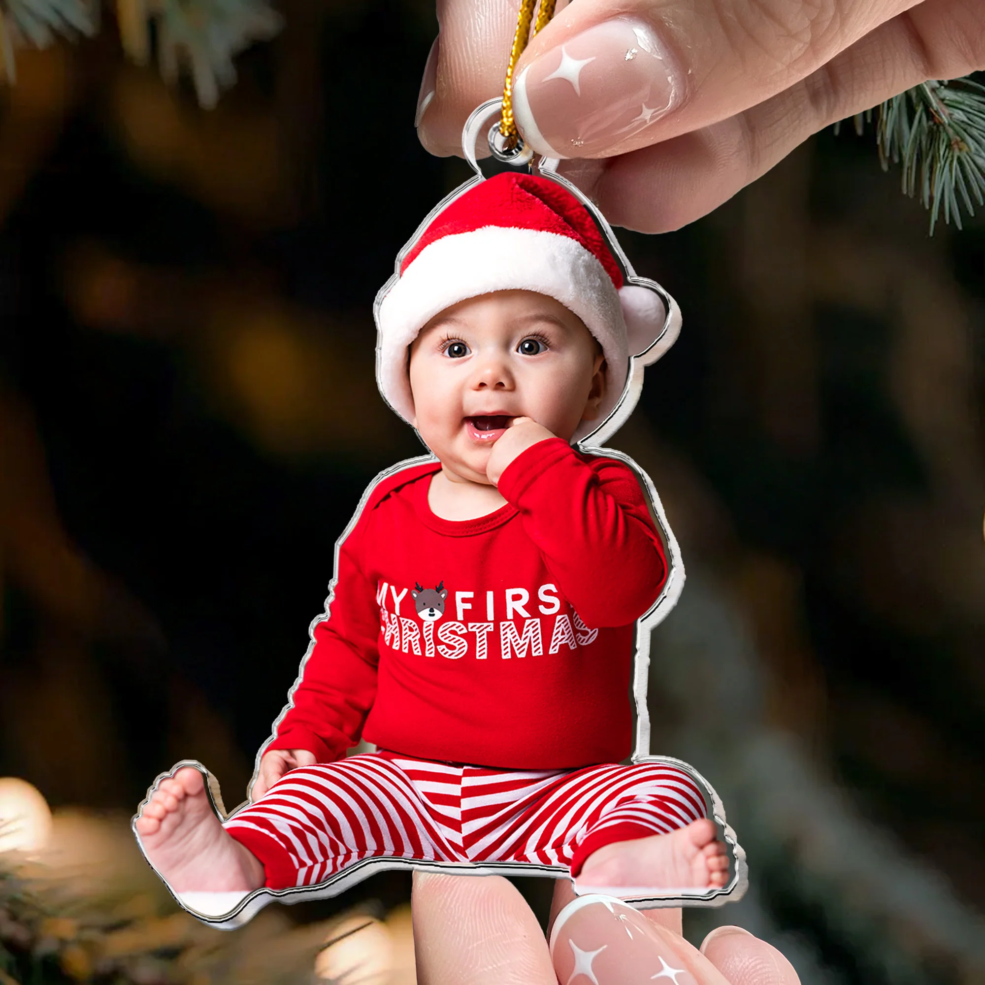 Custom Baby Kid Photo Christmas Keepsake - Personalized Acrylic Photo Ornament - Image 2