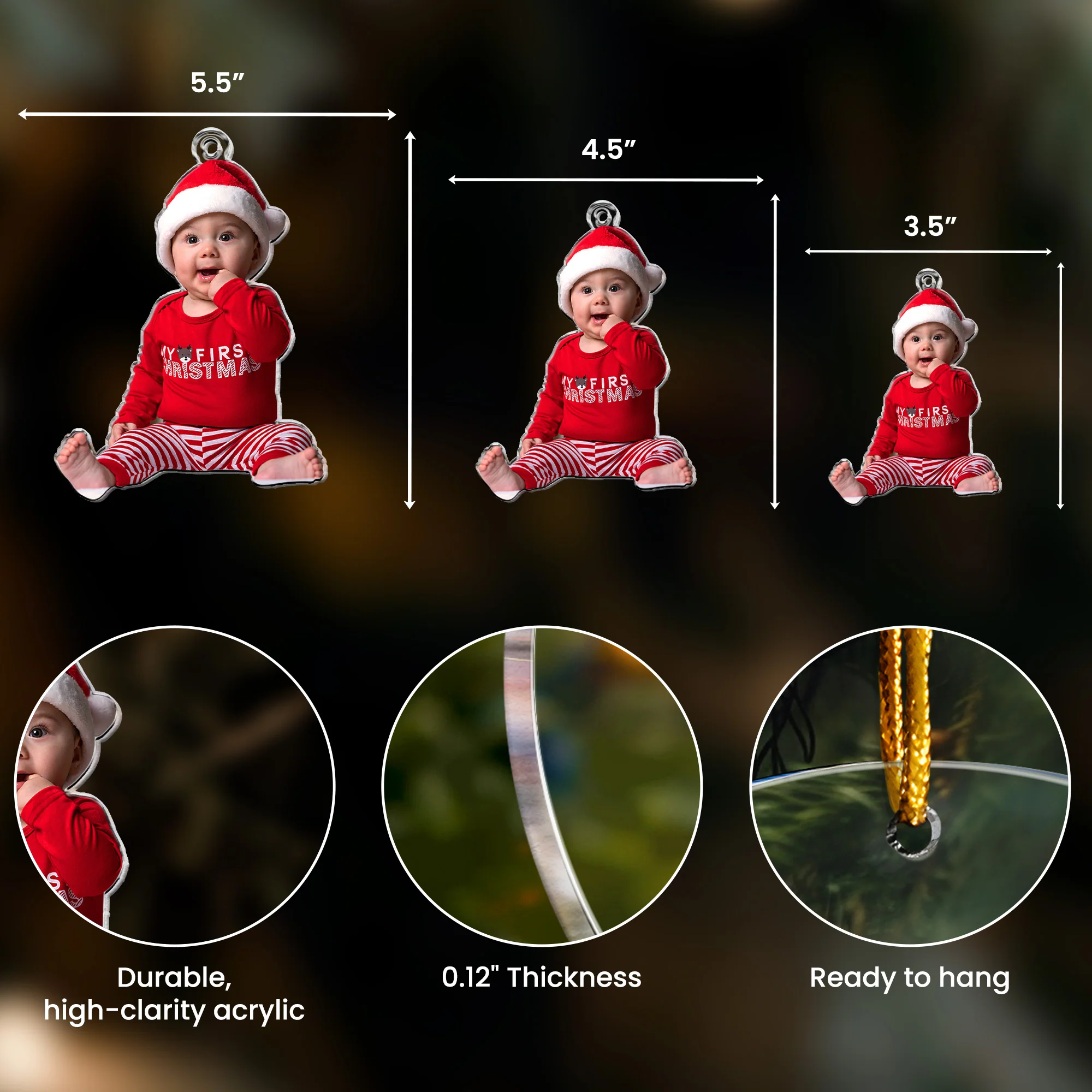 Custom Baby Kid Photo Christmas Keepsake - Personalized Acrylic Photo Ornament - Image 5