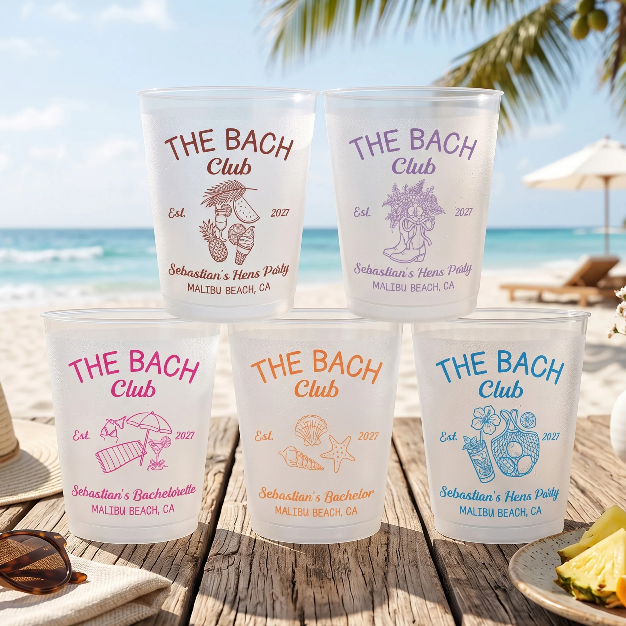 Custom Bachelorette Party Cups Beach Bach Girls Trip, Hens Party - Personalized Cups