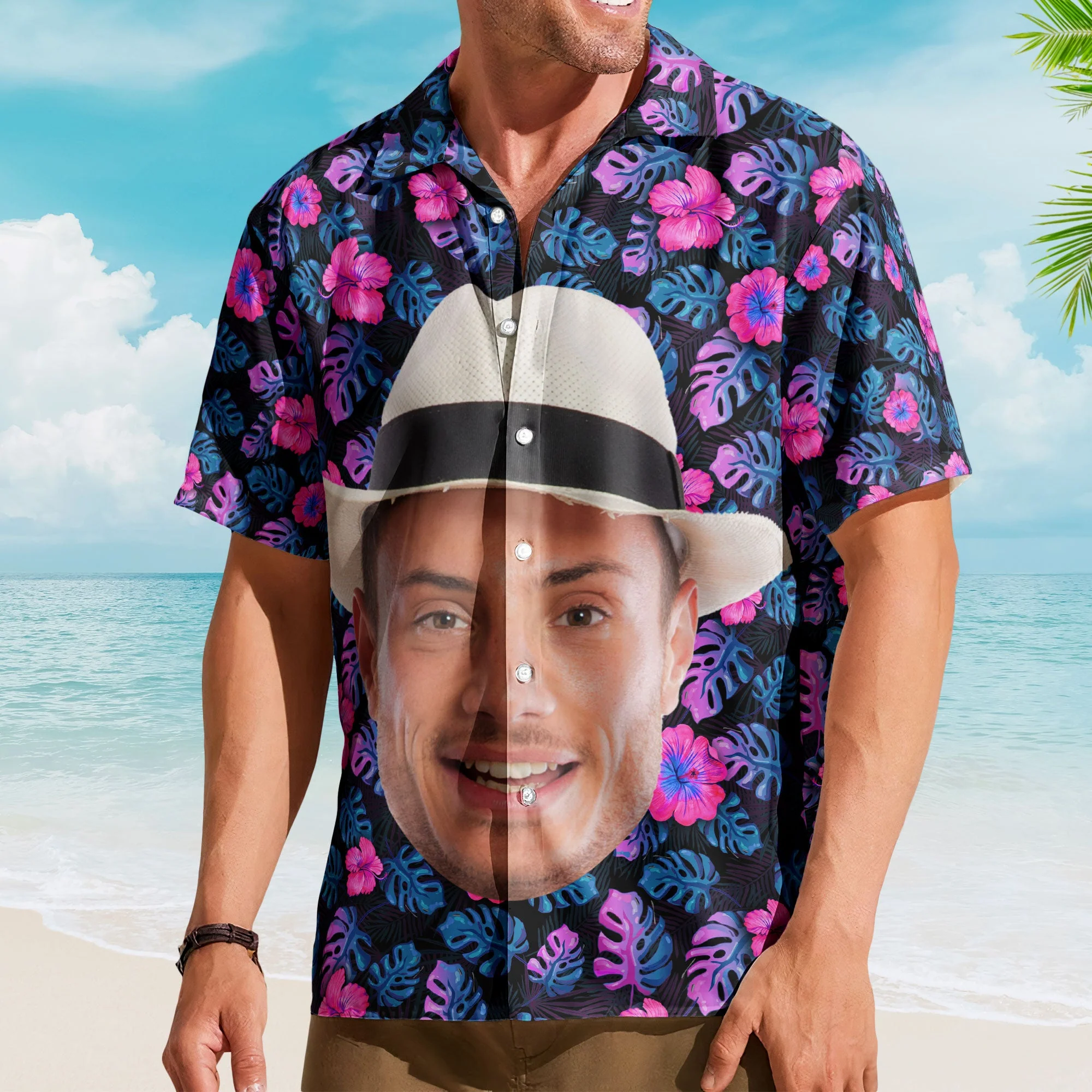 Custom Big Face Funny Photo Tropical Hawaii For Men, Women - Custom Photo Hawaiian Shirts - Image 4