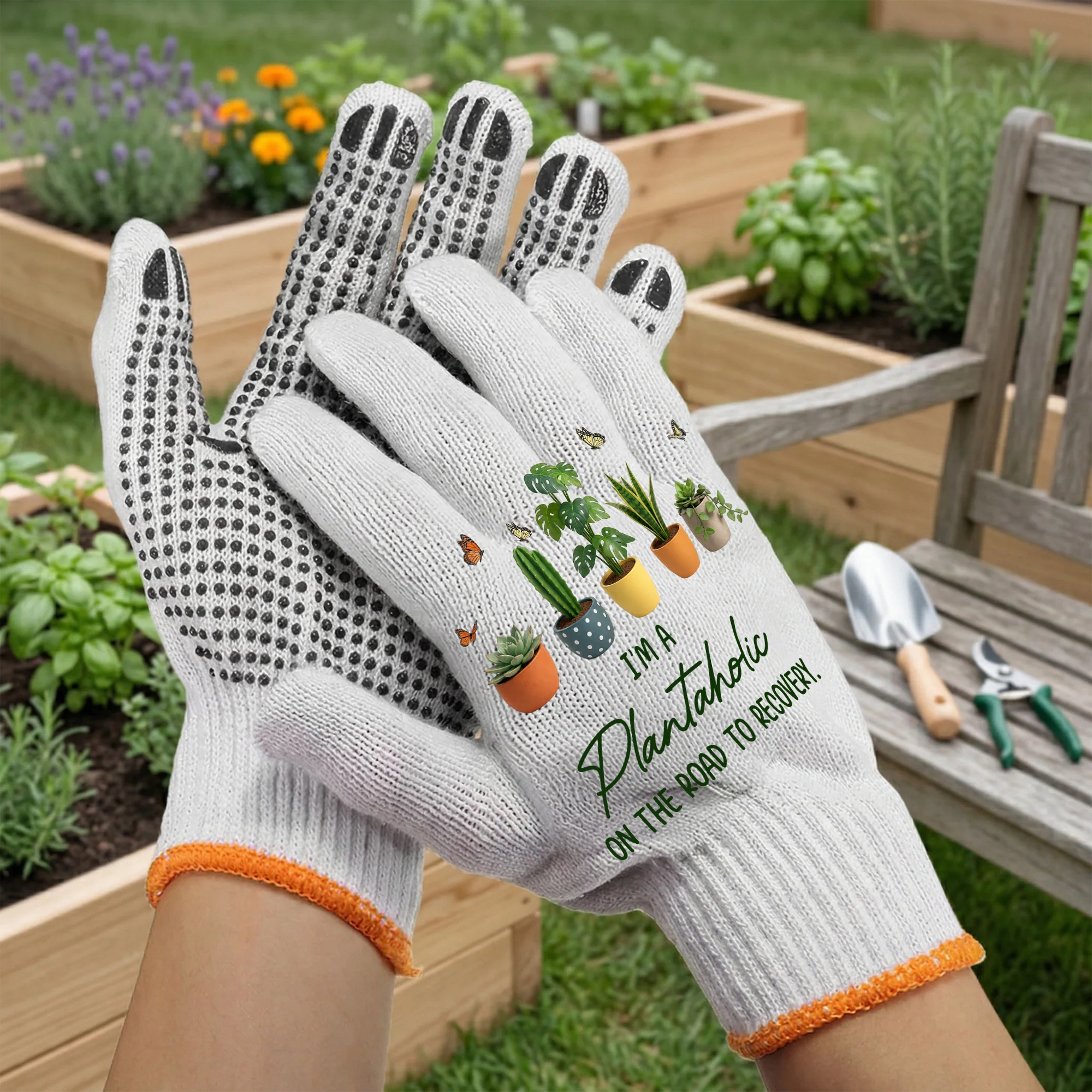 Custom Birth Flower & Cute Character - Gifts For Her, Gardener, Mom, Grandma, Wife - Personalized Gardening Gloves - Image 2