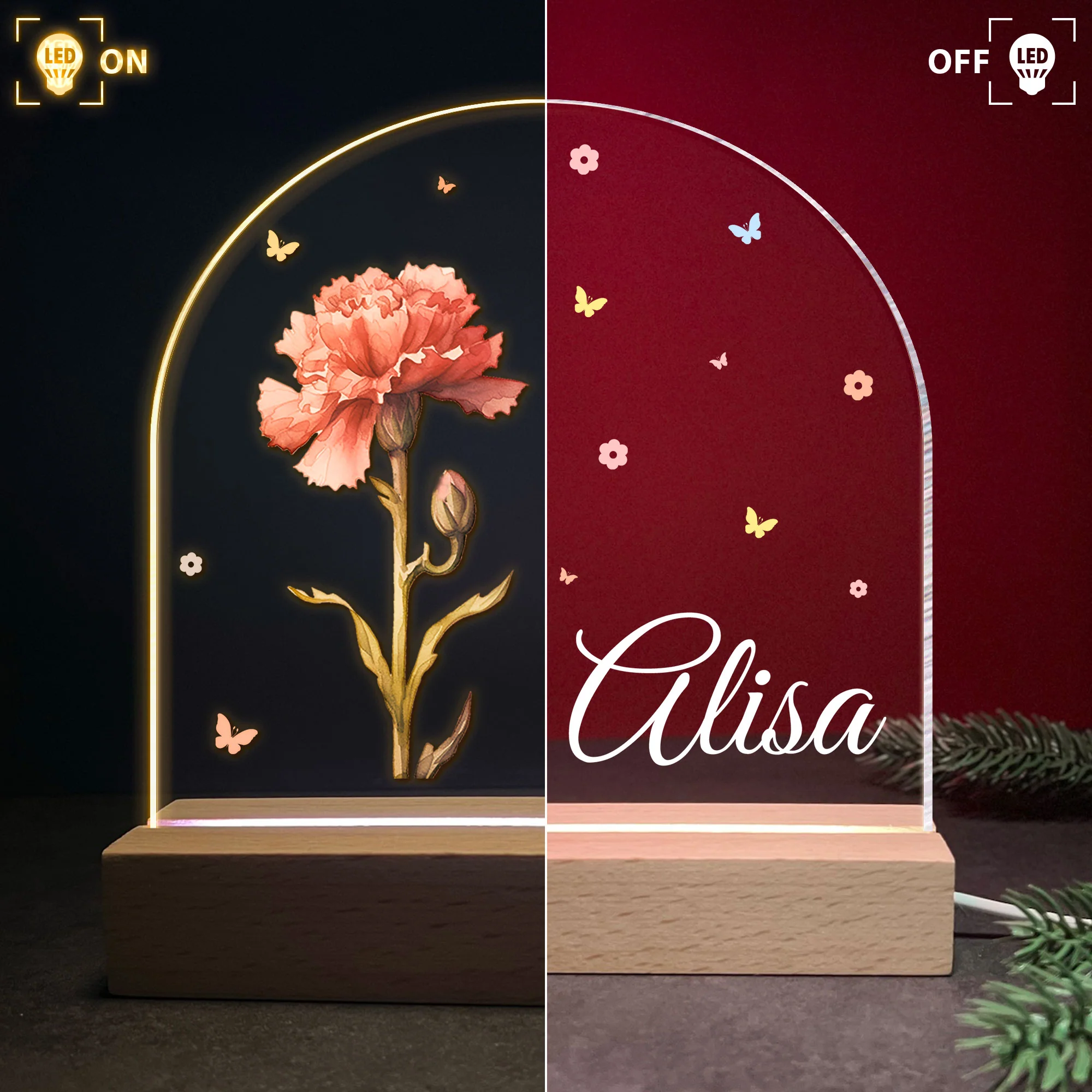 Custom Birth Flower - Birthday Gift For Daughter, Granddaughter - Personalized LED Light - Image 2