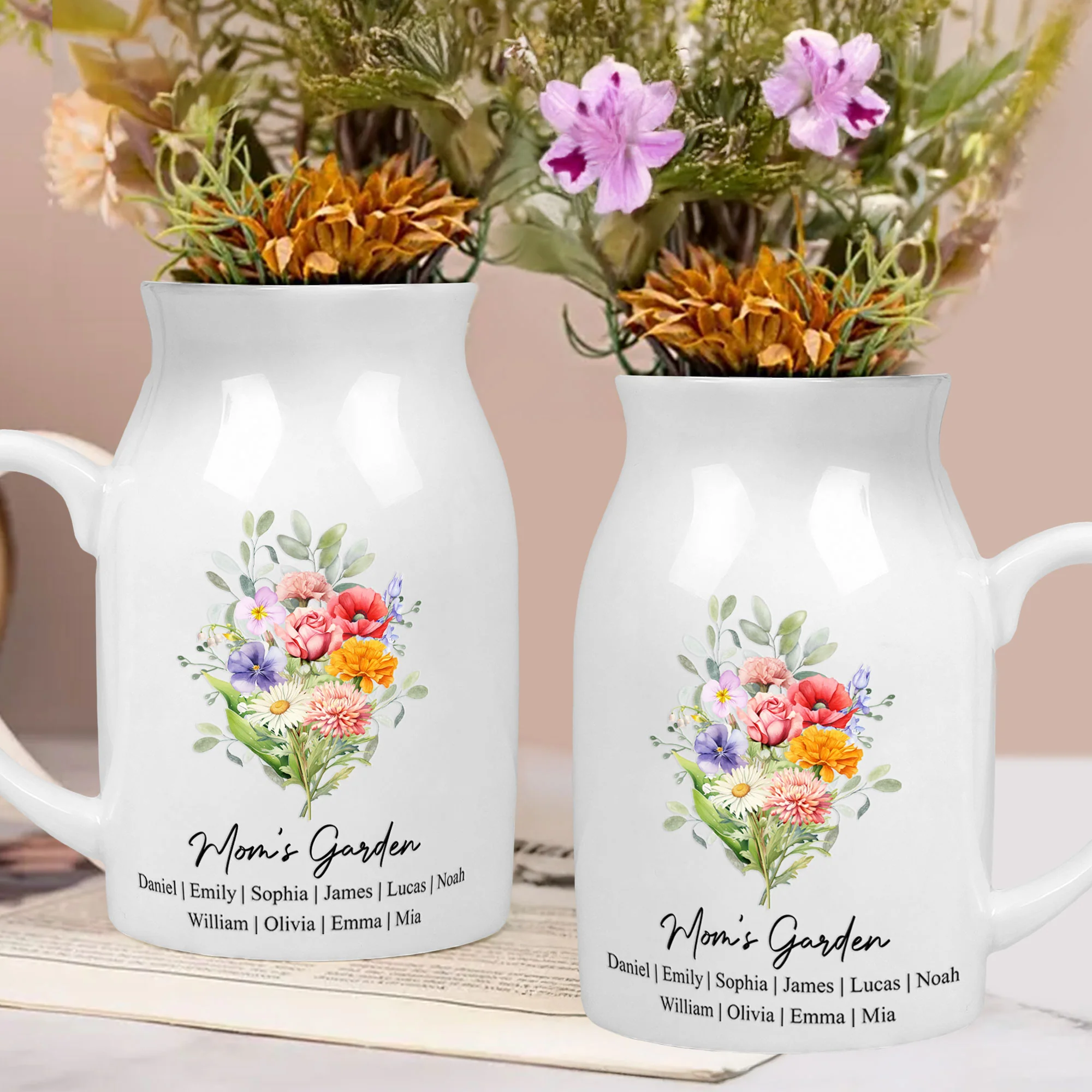 Custom Birth Flower Bouquet Flowers Gift For Mom, Grandma, Family - Personalized Vase - Image 2