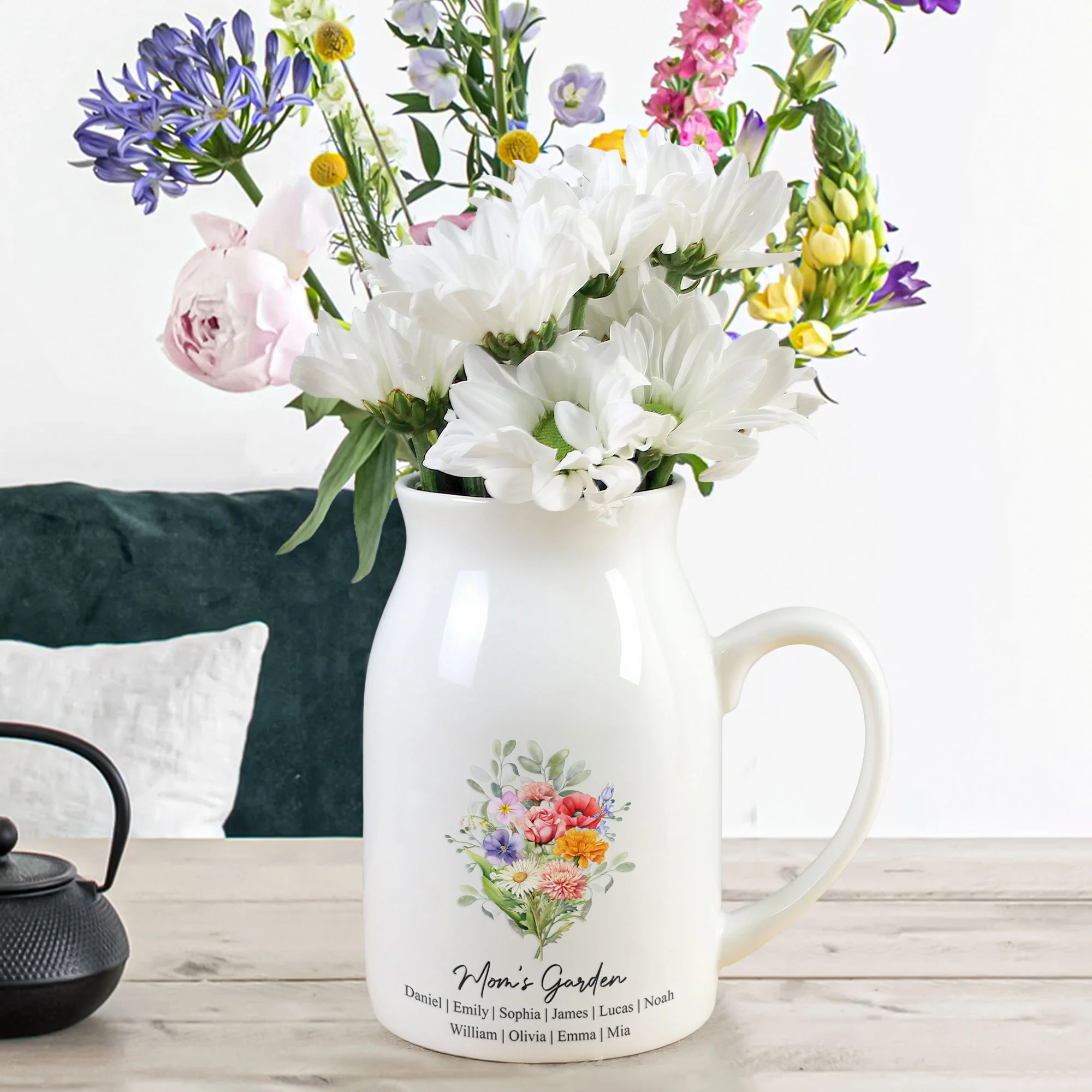 Custom Birth Flower Bouquet Flowers Gift For Mom, Grandma, Family - Personalized Vase - Image 3