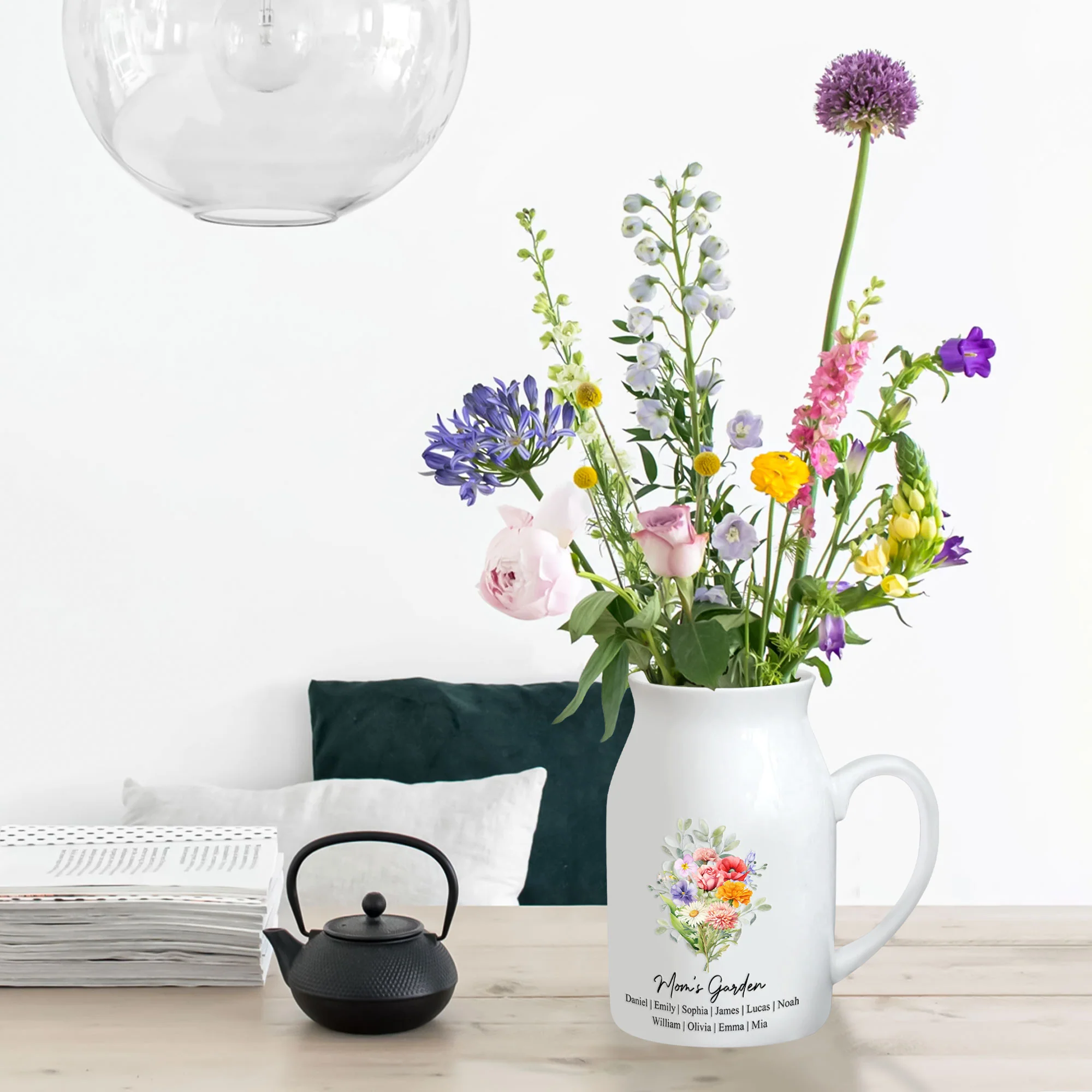 Custom Birth Flower Bouquet Flowers Gift For Mom, Grandma, Family - Personalized Vase - Image 4