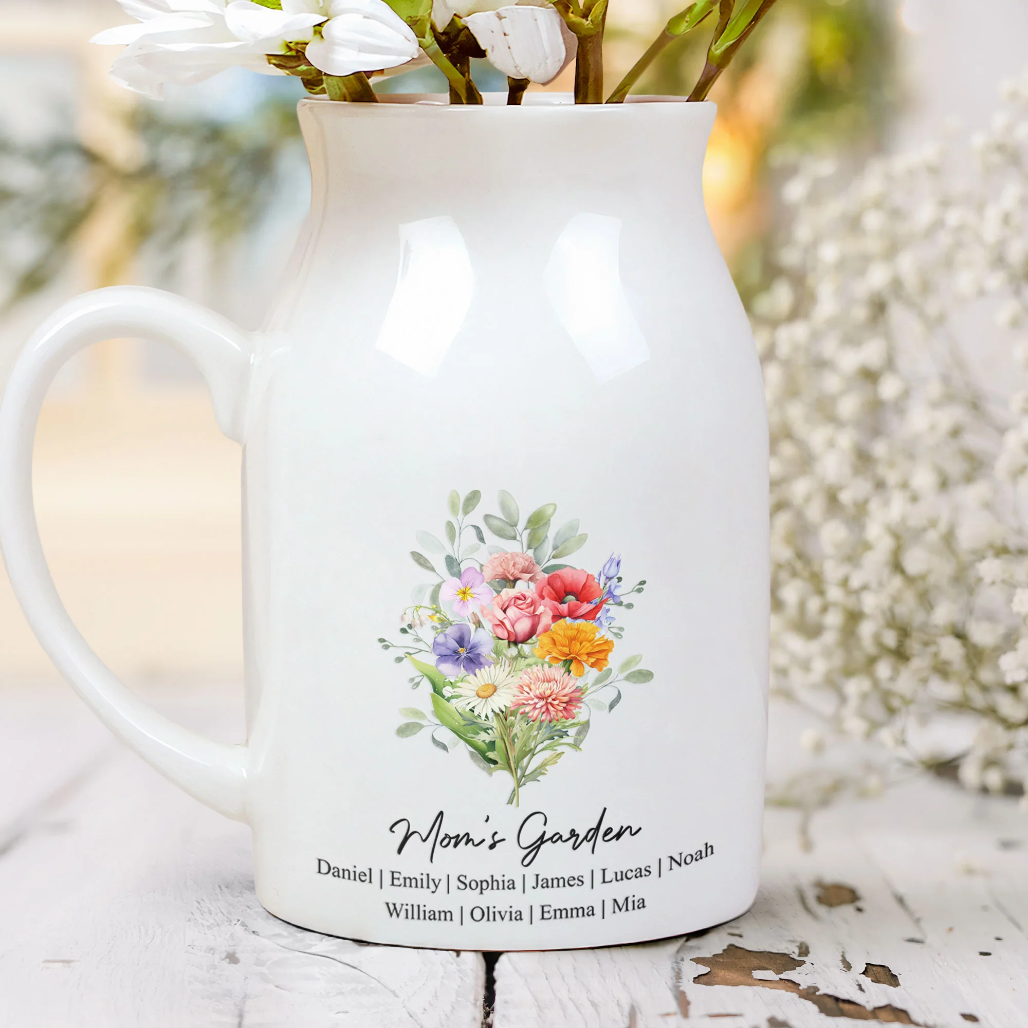 Custom Birth Flower Bouquet Flowers Gift For Mom, Grandma, Family - Personalized Vase - Image 5