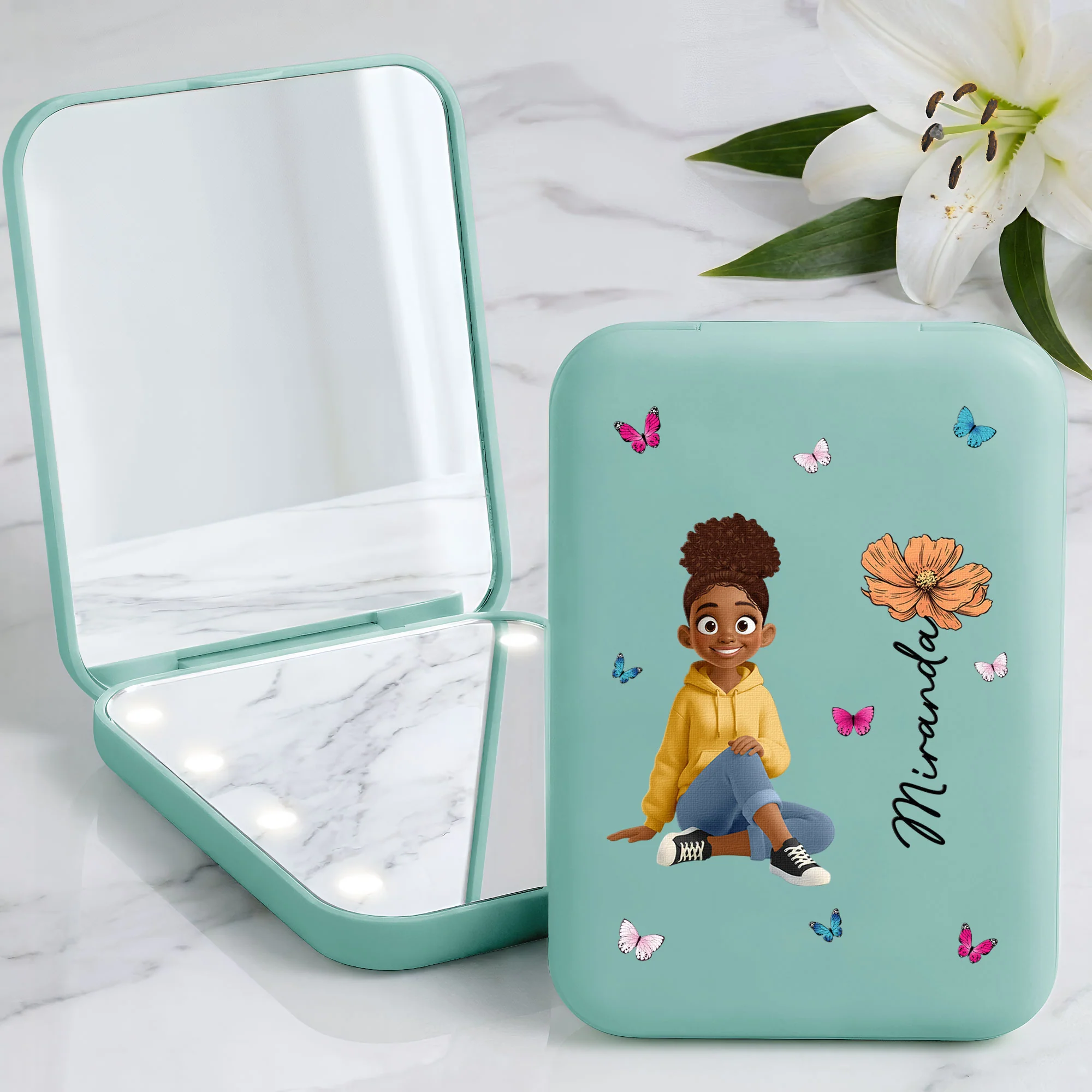Custom Birth Flower & Cute Character For Her, Coworker, Friends, Daughter - Personalized Mirror - Image 2