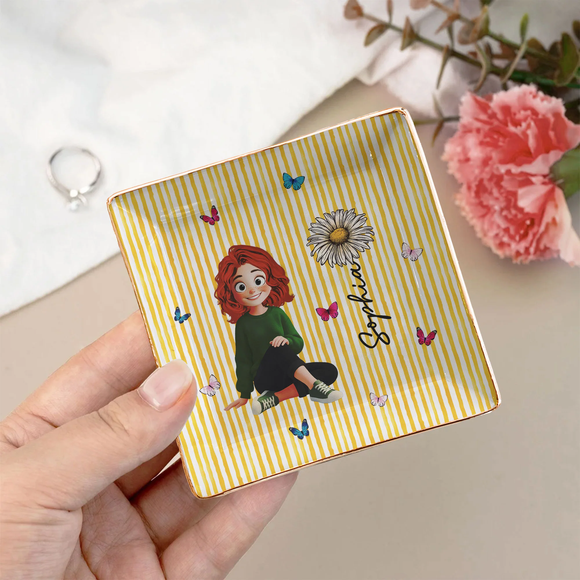 Custom Birth Flower & Cute Character For Her, Coworkers, Friends, Daughter - Personalized Jewelry Dish - Image 10