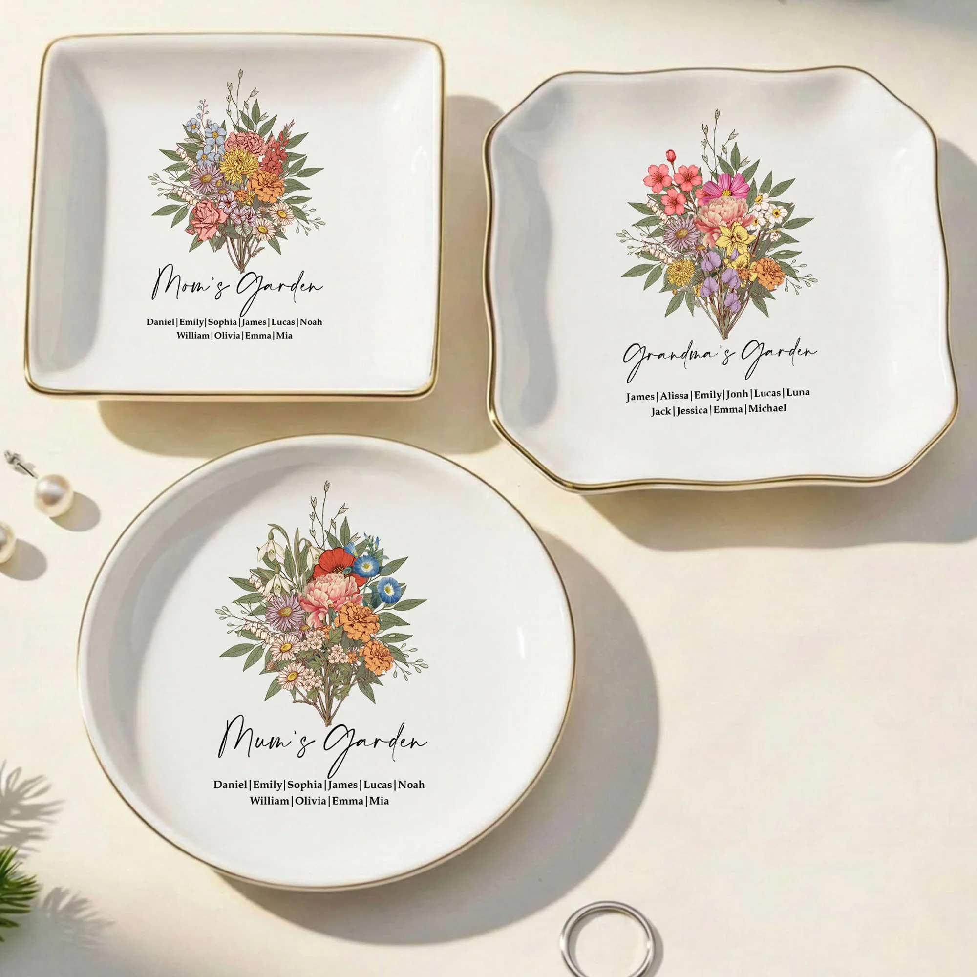 Custom Birth Flower - Mother's Day Gift For Mom From Daughter, Son - Personalized Jewelry Dish - Image 2