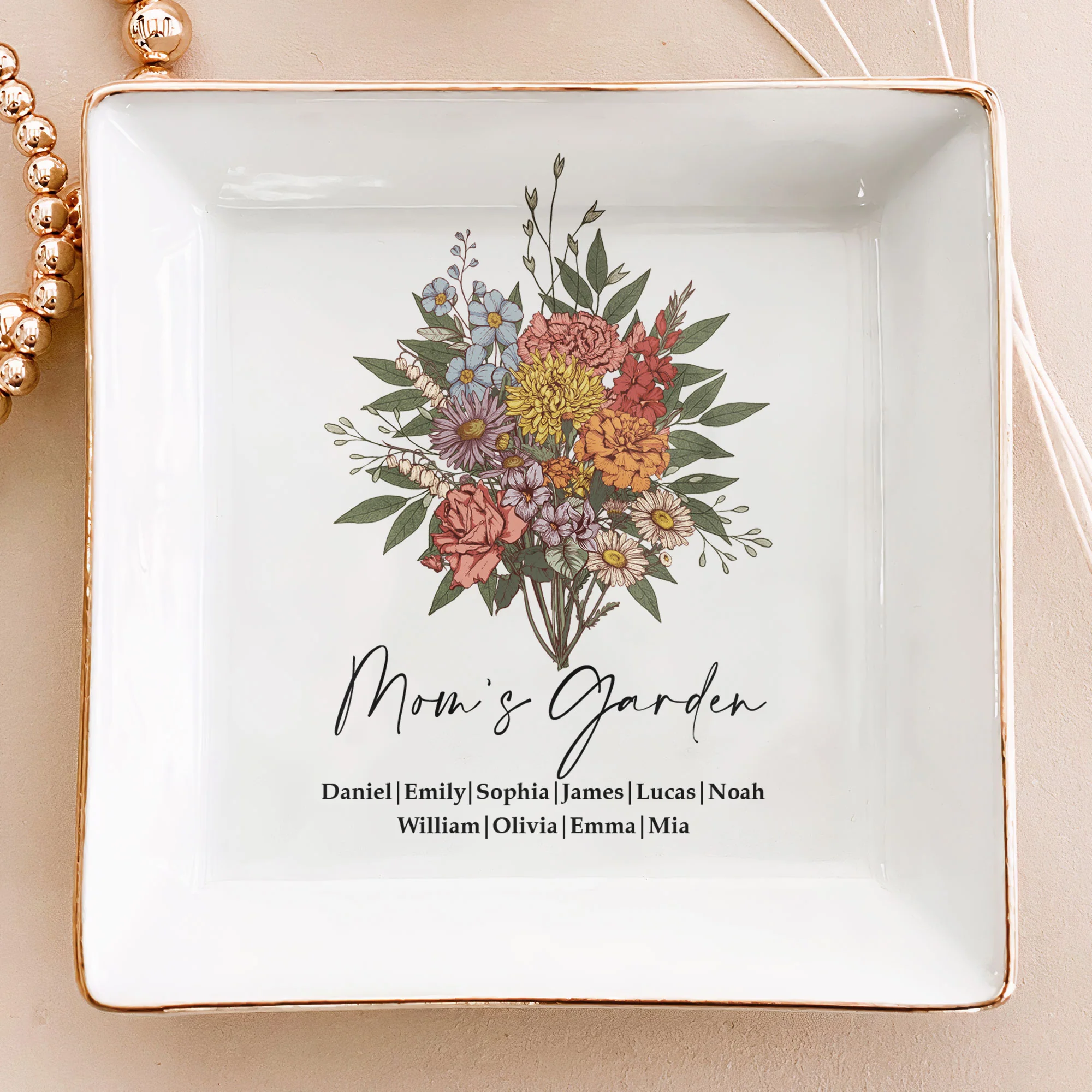 Custom Birth Flower - Mother's Day Gift For Mom From Daughter, Son - Personalized Jewelry Dish - Image 3