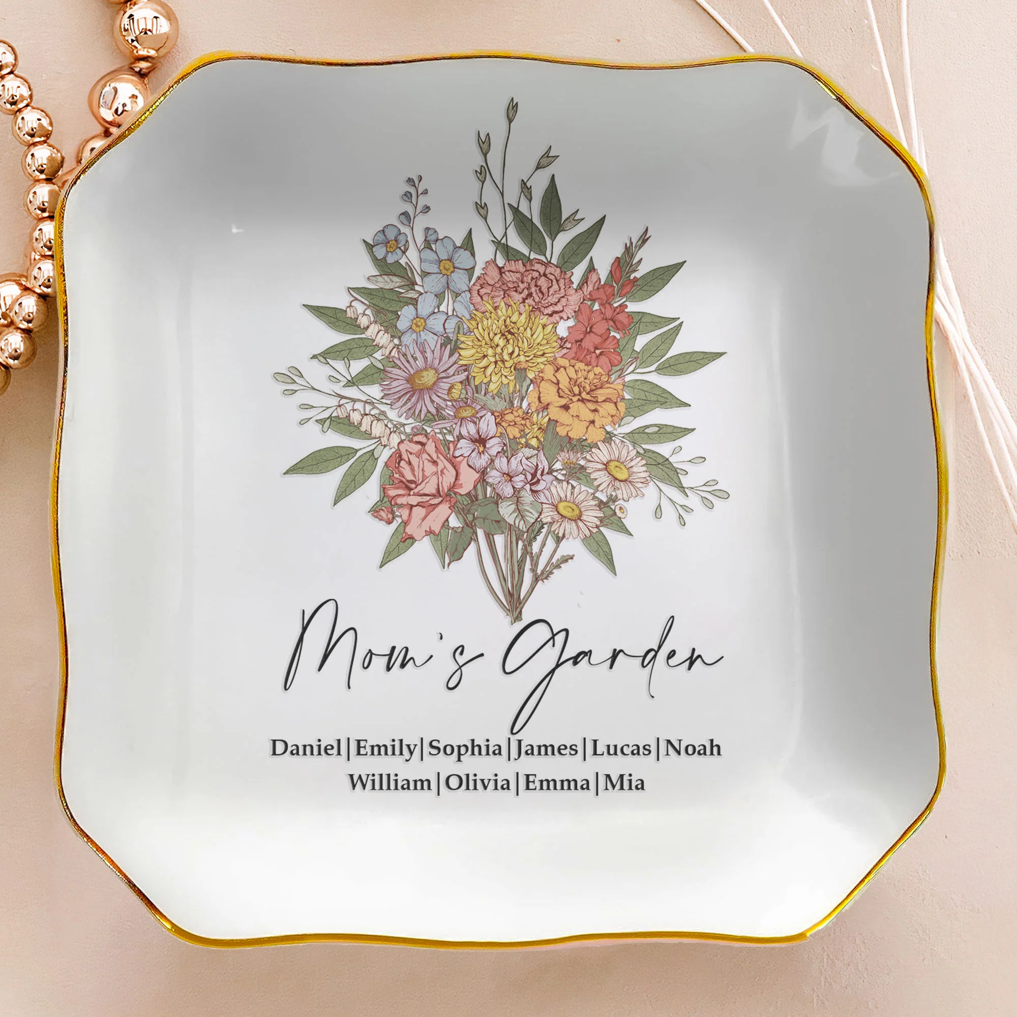 Custom Birth Flower - Mother's Day Gift For Mom From Daughter, Son - Personalized Jewelry Dish - Image 4