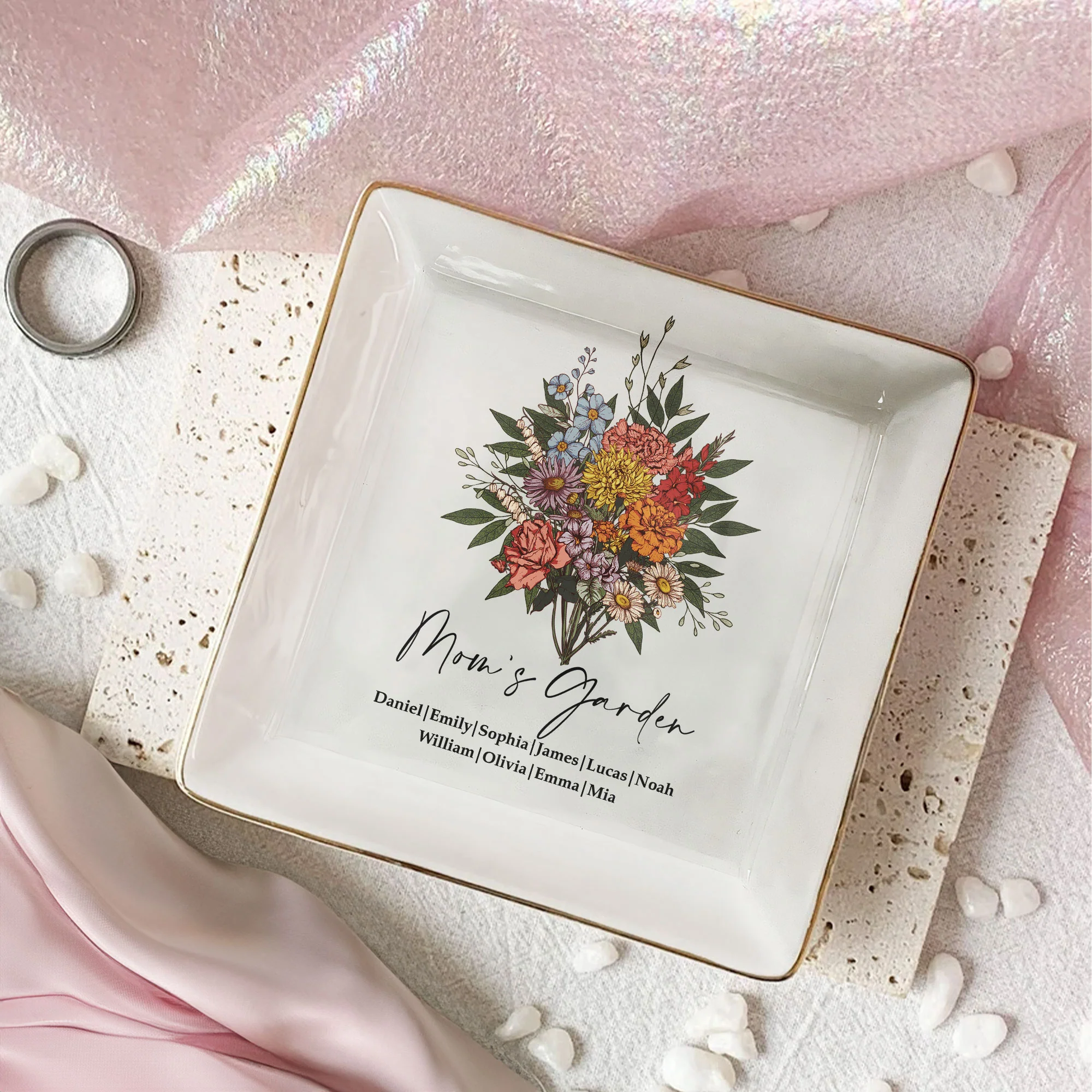 Custom Birth Flower - Mother's Day Gift For Mom From Daughter, Son - Personalized Jewelry Dish - Image 6