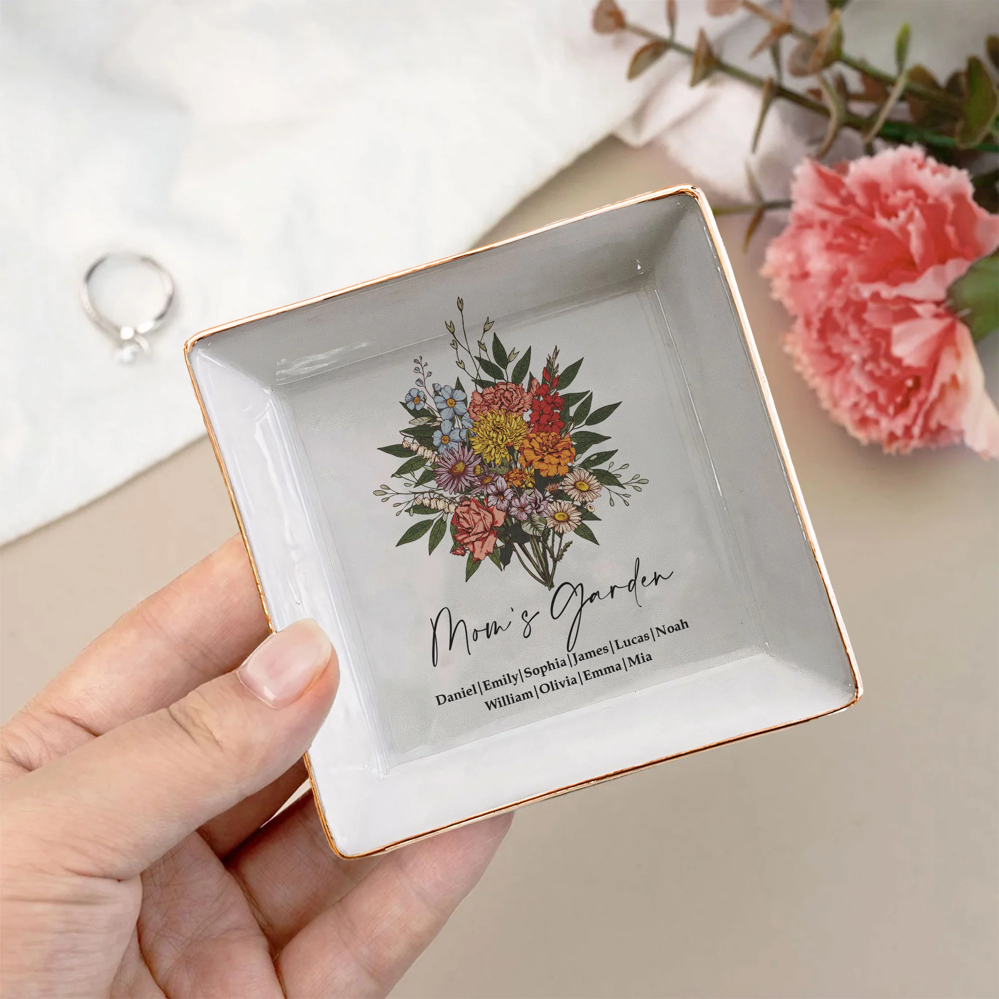 Custom Birth Flower - Mother's Day Gift For Mom From Daughter, Son - Personalized Jewelry Dish - Image 7