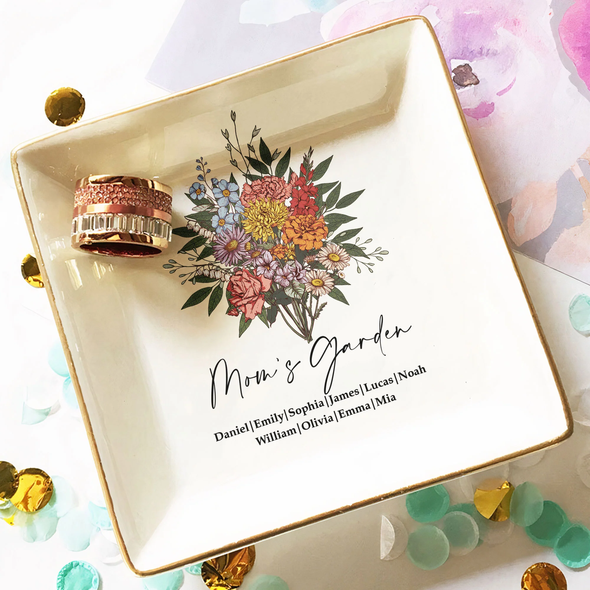 Custom Birth Flower - Mother's Day Gift For Mom From Daughter, Son - Personalized Jewelry Dish - Image 8