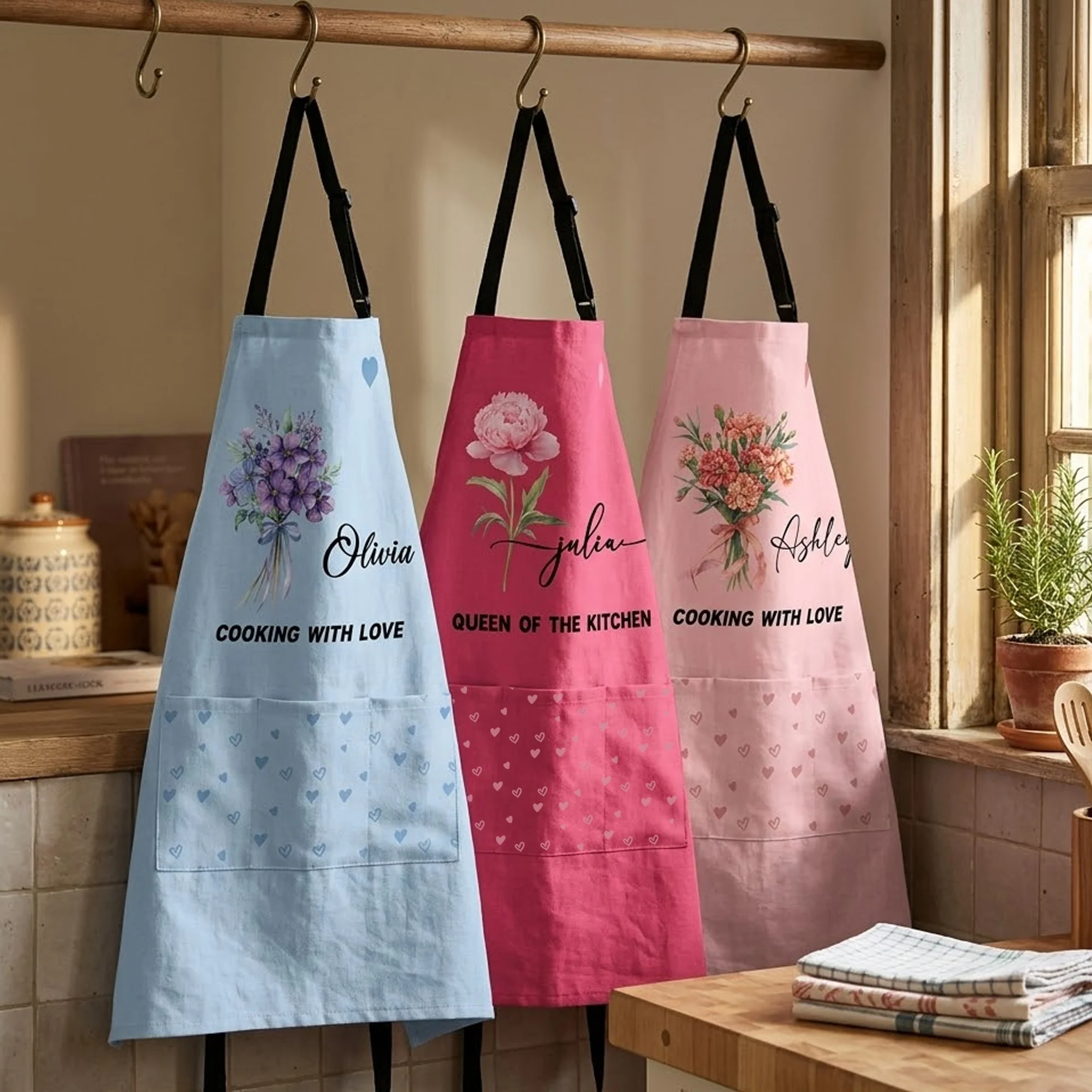 Custom Birth Flower & Name, Floral Apron Gifts For Her, Friends, Daughter, Mom, Grandma - Personalized Apron - Image 6