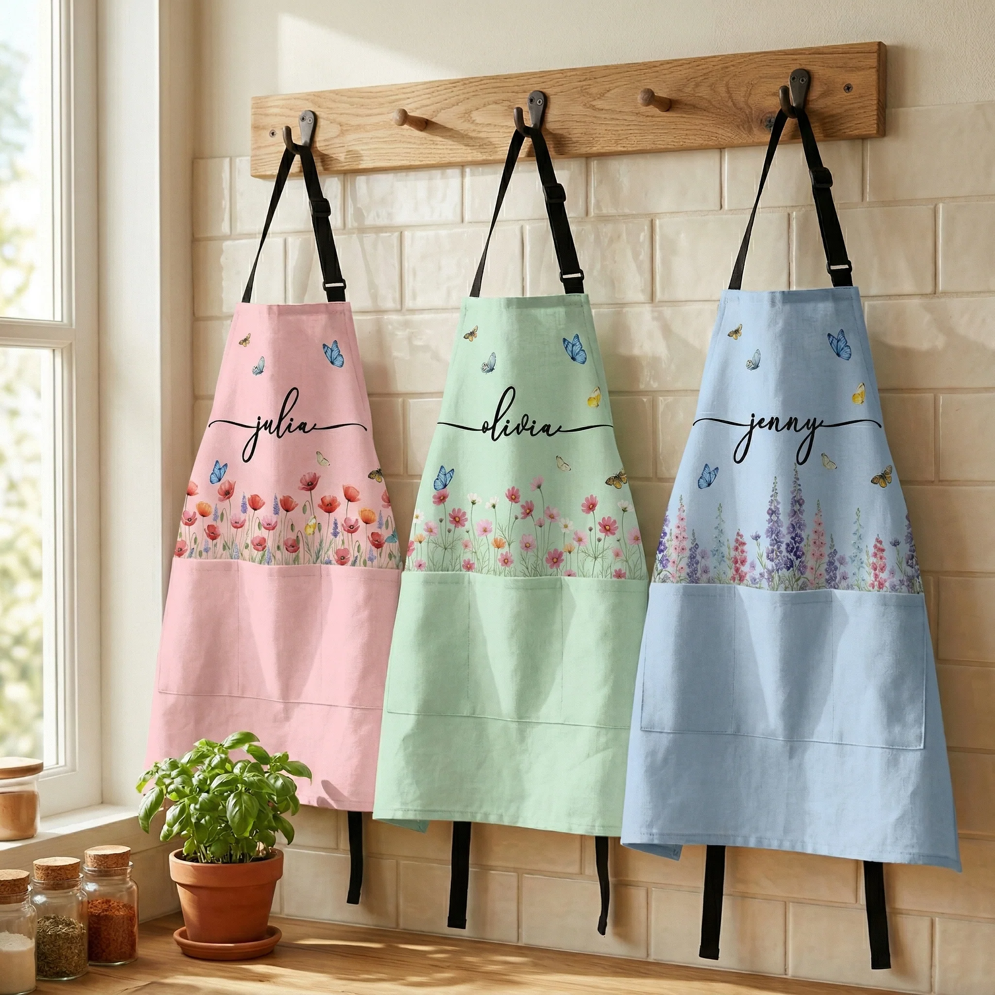 Custom Birth Flower & Name, Floral Gifts For Her, Friends, Daughter, Mom, Grandma - Personalized Apron - Image 2