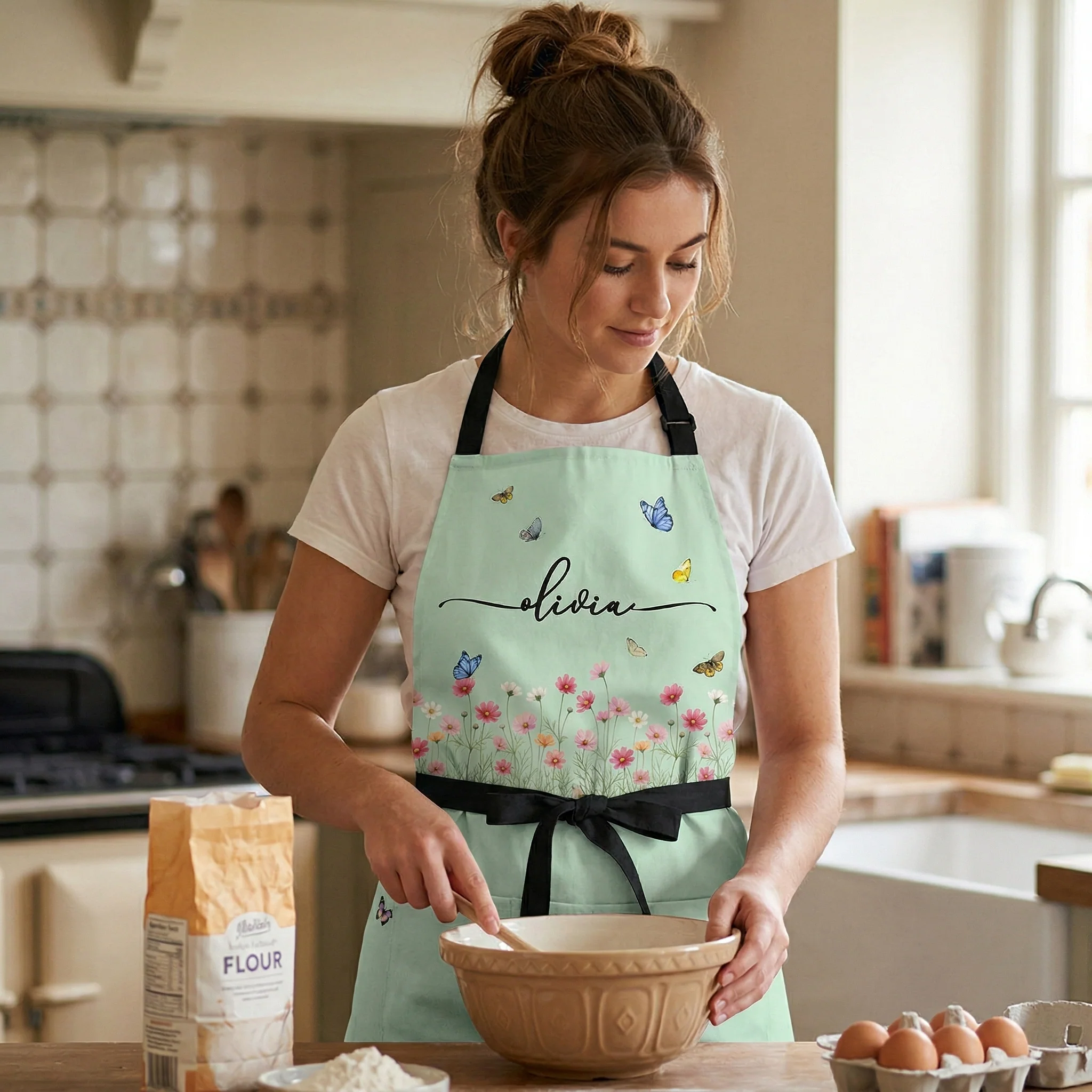 Custom Birth Flower & Name, Floral Gifts For Her, Friends, Daughter, Mom, Grandma - Personalized Apron - Image 3