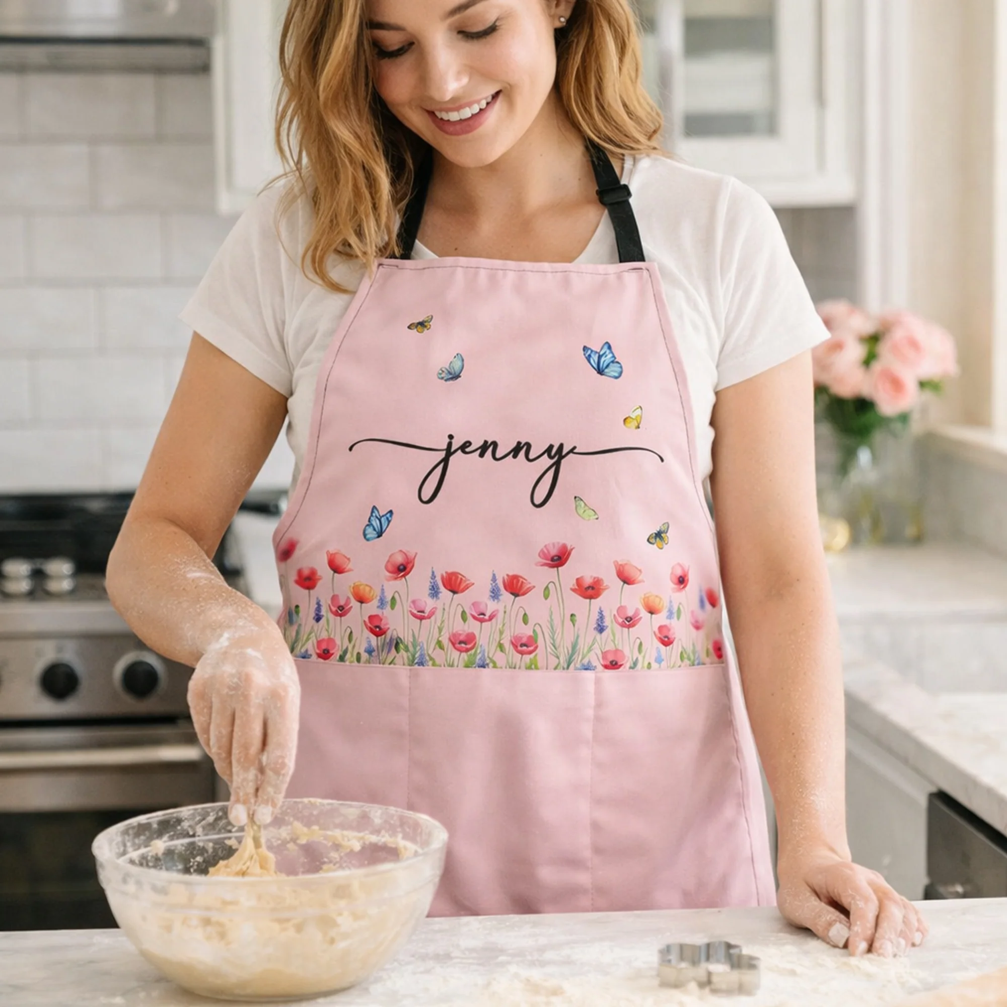 Custom Birth Flower & Name, Floral Gifts For Her, Friends, Daughter, Mom, Grandma - Personalized Apron - Image 5