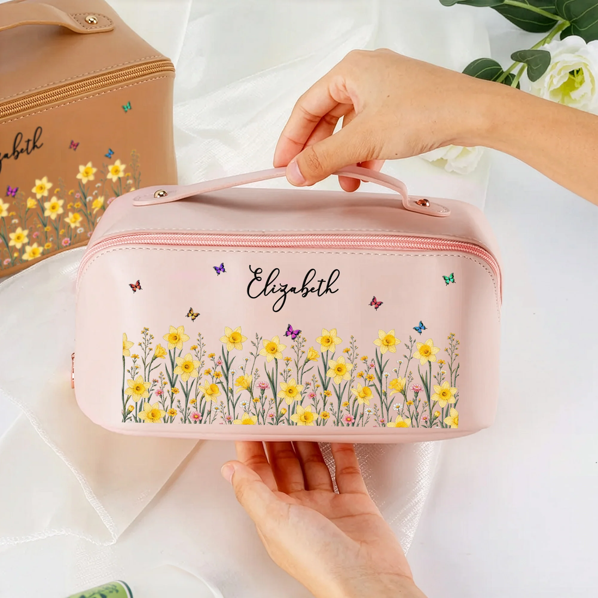 Custom Birth Flower & Name For Friends, Daughter, Granddaughter, Coworkers - Personalized Makeup Bag - Image 5