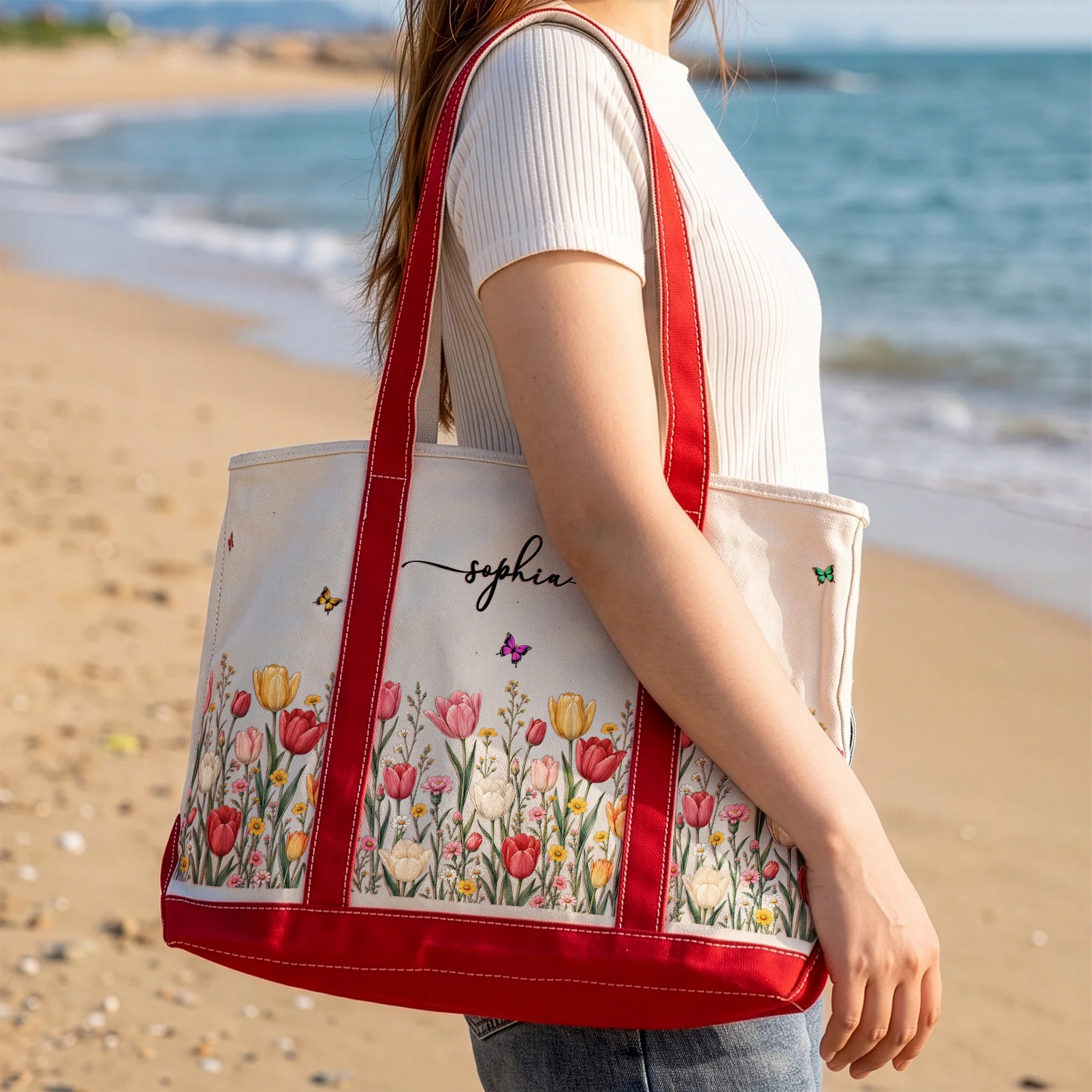 Custom Birth Flower & Name For Friends, Daughter, Granddaughter, Coworkers - Personalized Tote Bag - Image 3