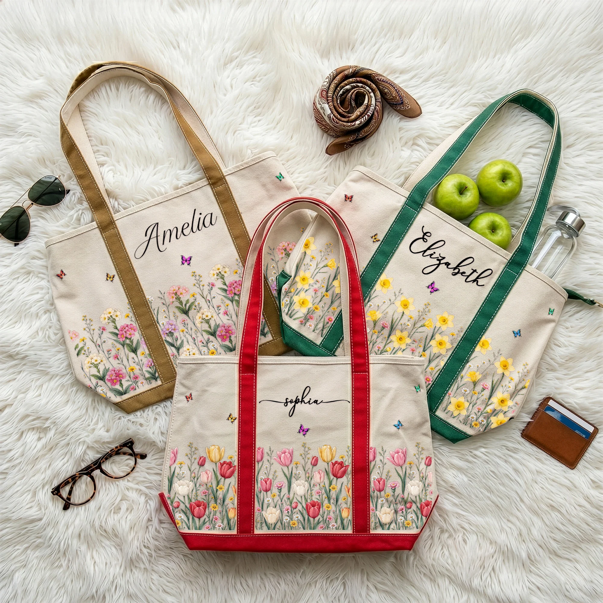 Custom Birth Flower & Name For Friends, Daughter, Granddaughter, Coworkers - Personalized Tote Bag - Image 4