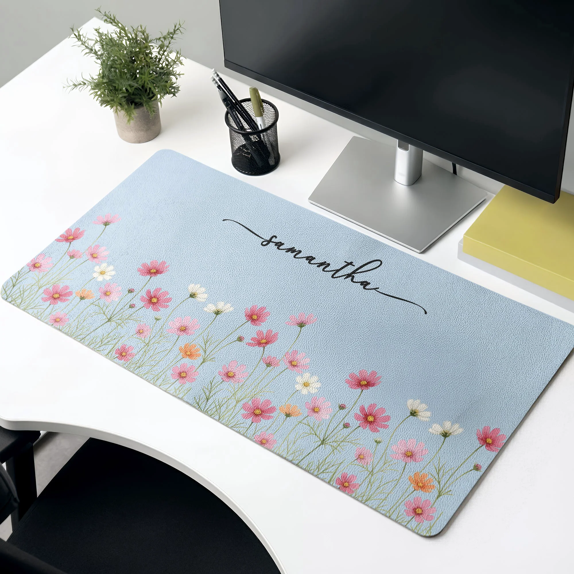 Custom Birth Flower & Name For Her, Coworkers, Friends, Teacher - Personalized Desk Mat